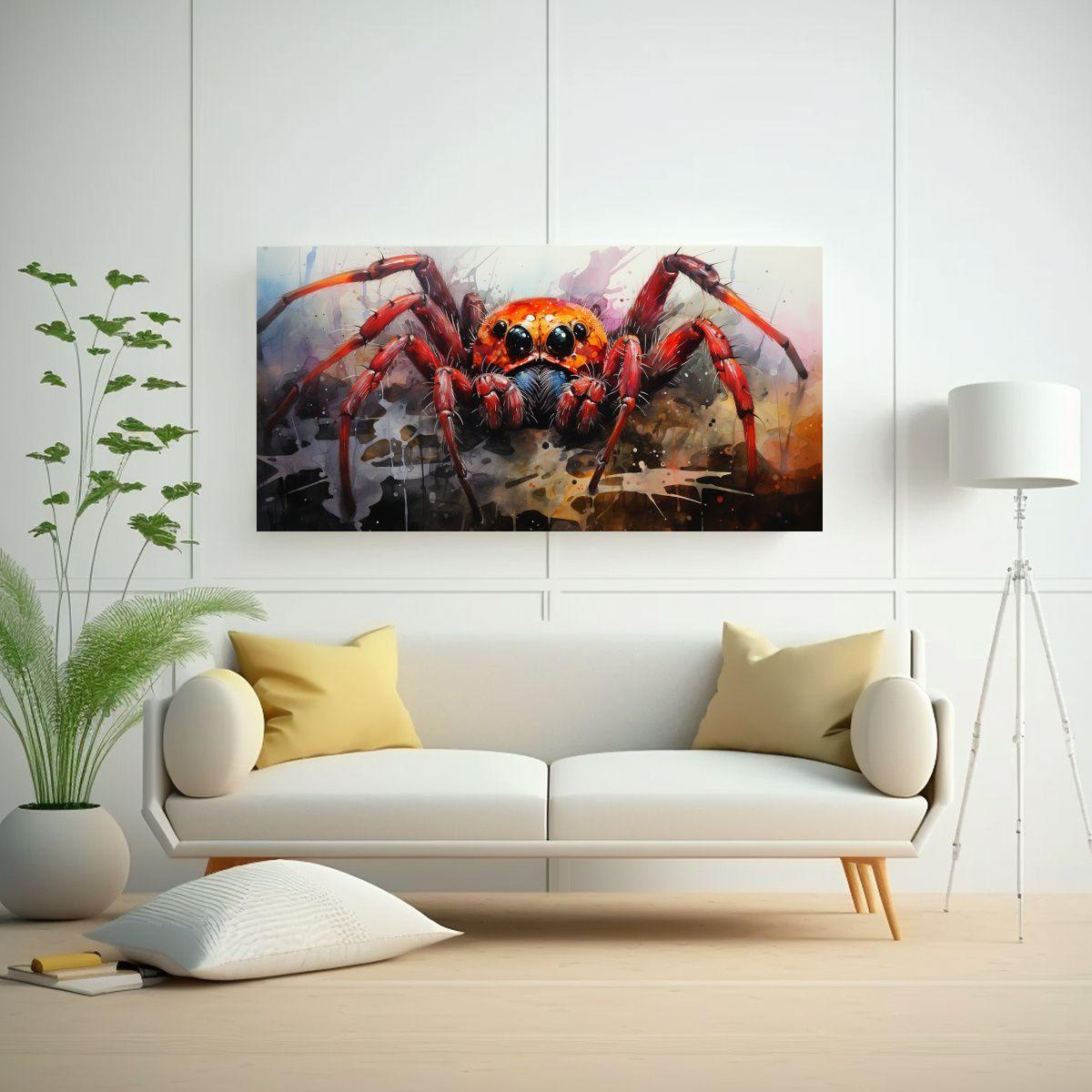 Pintura En Lienzo Estilo Acuarela Araña Colorida 80x40cm-2