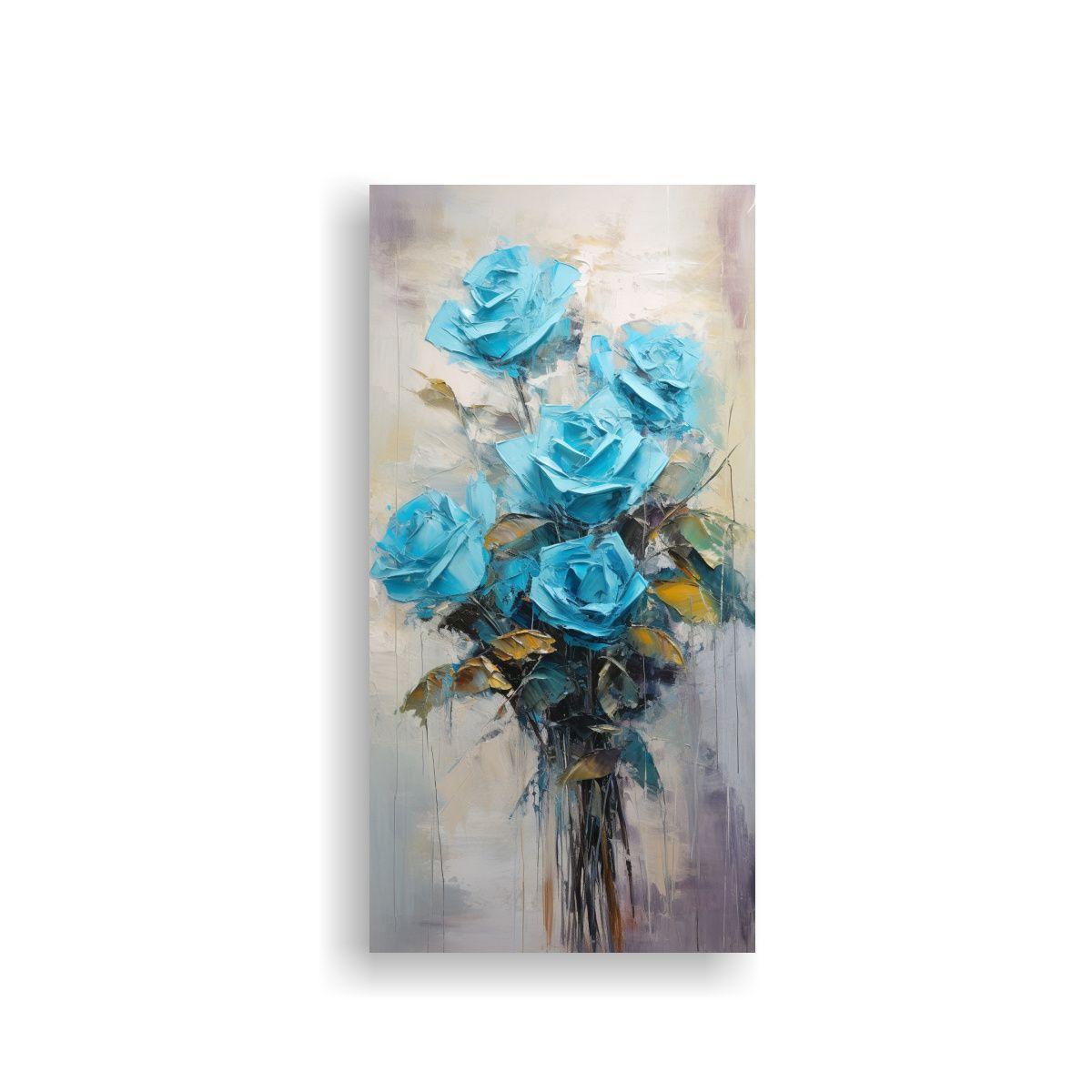 Pintura De Rosas Turquesa En Lienzo Al Estilo 20x40cm-0