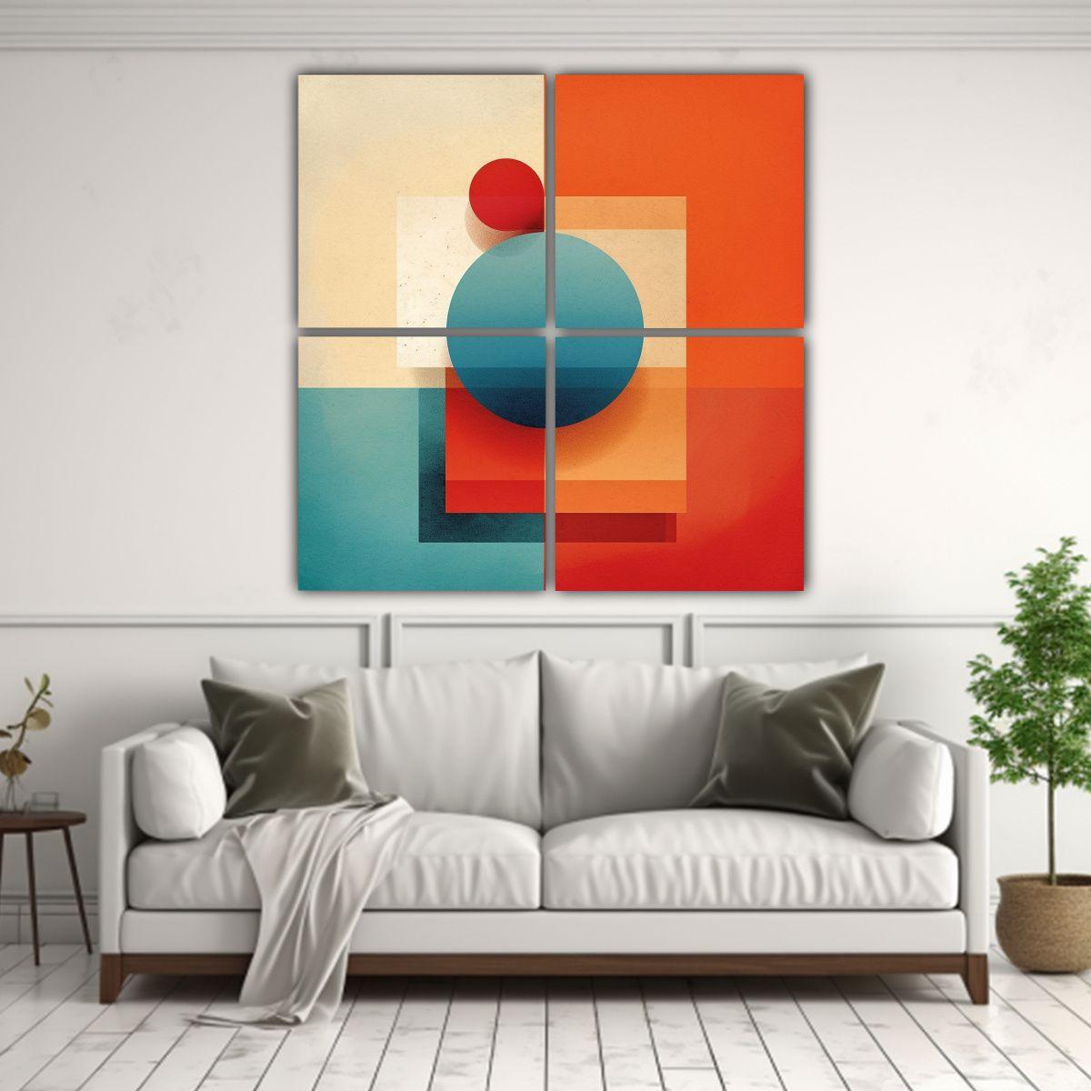 Cuadro Acuarela Combinación Geométrica Azul 100x100 Cm-2