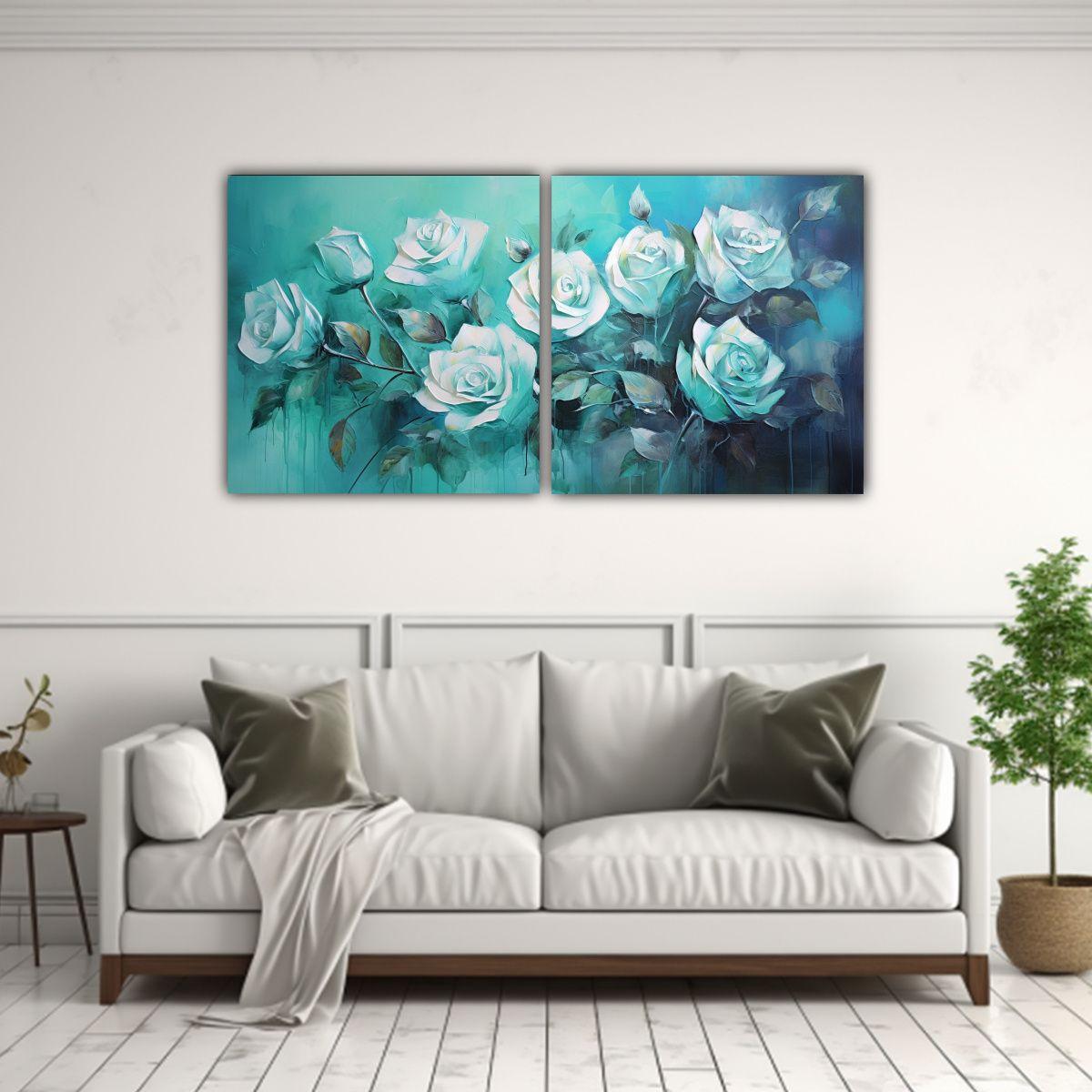 Pintura En Tela Turquesa Con Rosas En Estilo 140x70 Cm-2