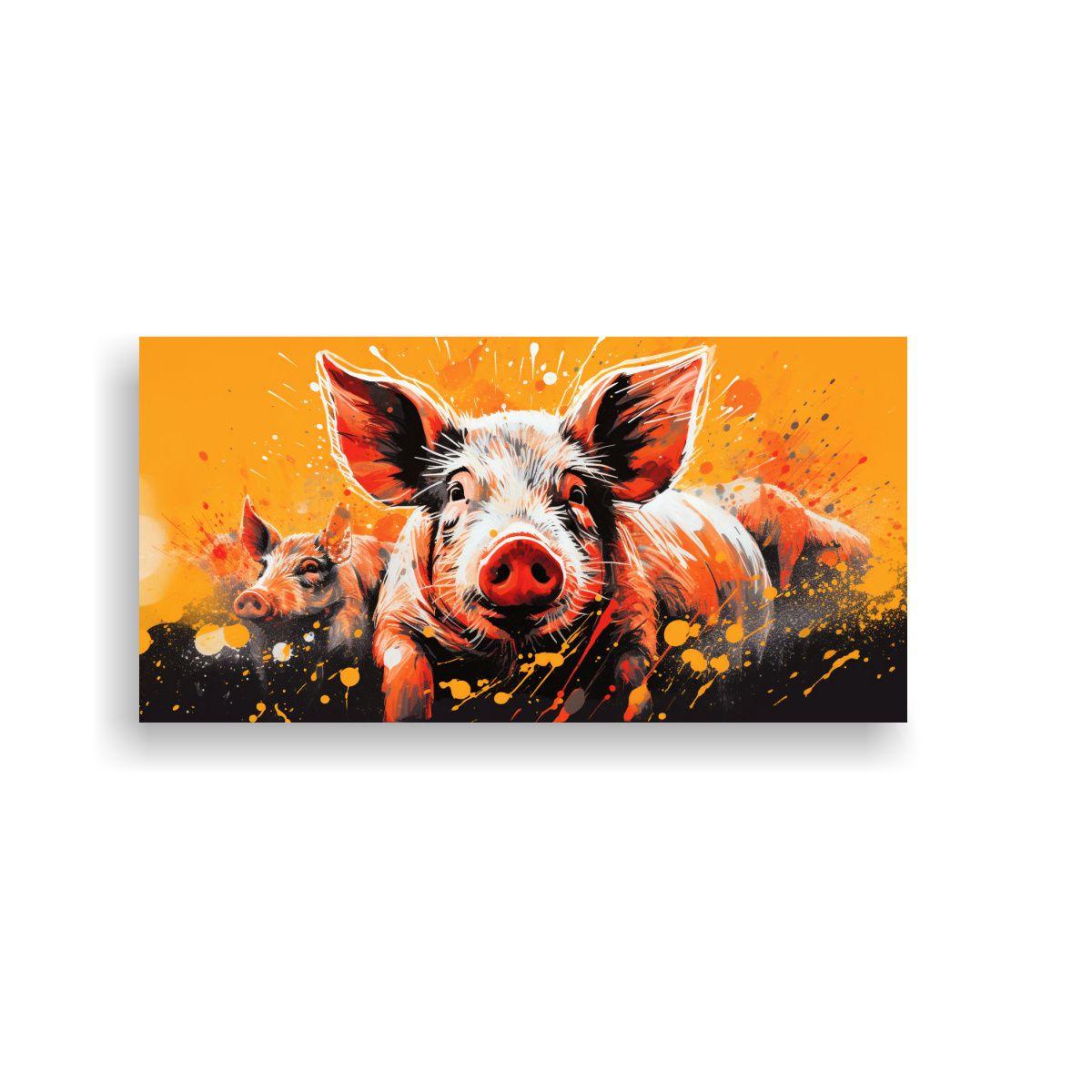 Cuadro En Bastidor Pigs Vibrantes Y Naranjas 60x30cm-0