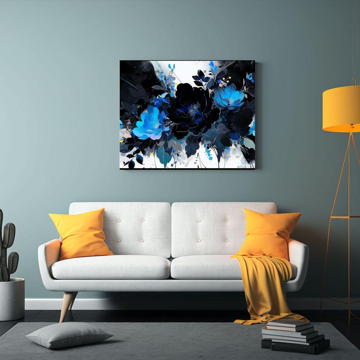 Lienzo De Tela Colorido En Negro Y Azul Estilo Neonoir 65x50cm-2