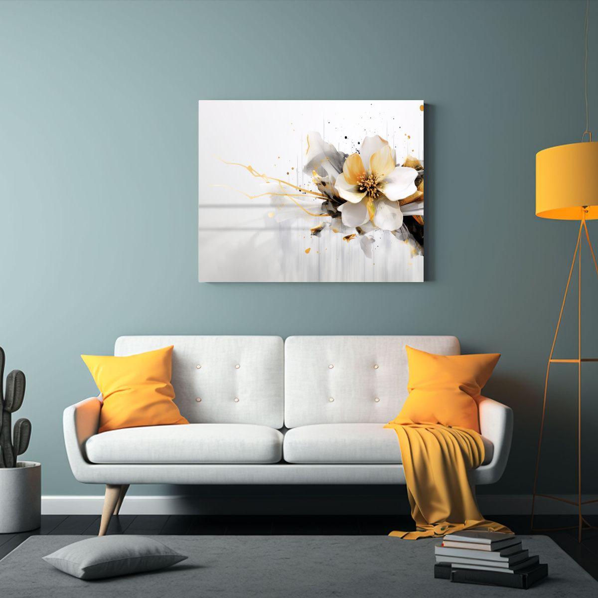 Cuadro Moderno Composición Equilibrada Blanco Y Dorado Arte 40x30cm-2