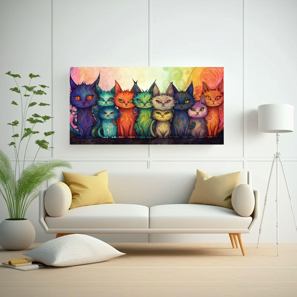 Pintura Lienzo Gatos Coloridos Por Tom Harvey 60x30 Cm-2