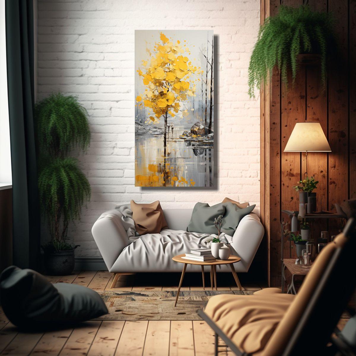 Cuadro Abstracto De árboles En Plata Y Blanco 70x140cm-2