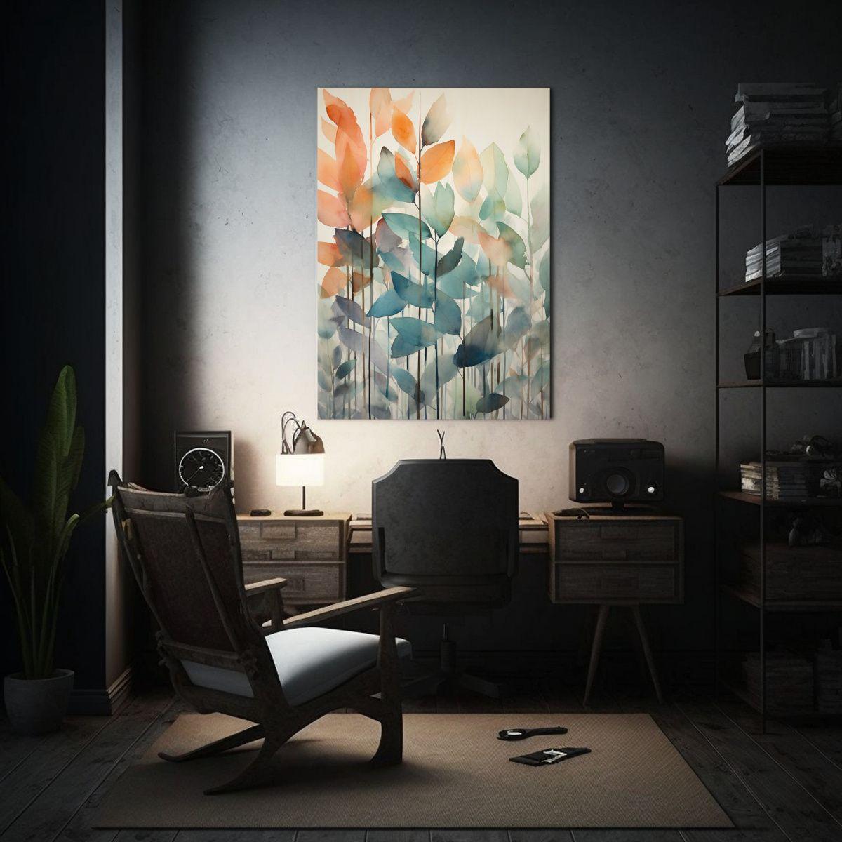 Pintura Decorativa De Hojas De Bosque En Acuarela 50x65cm-2