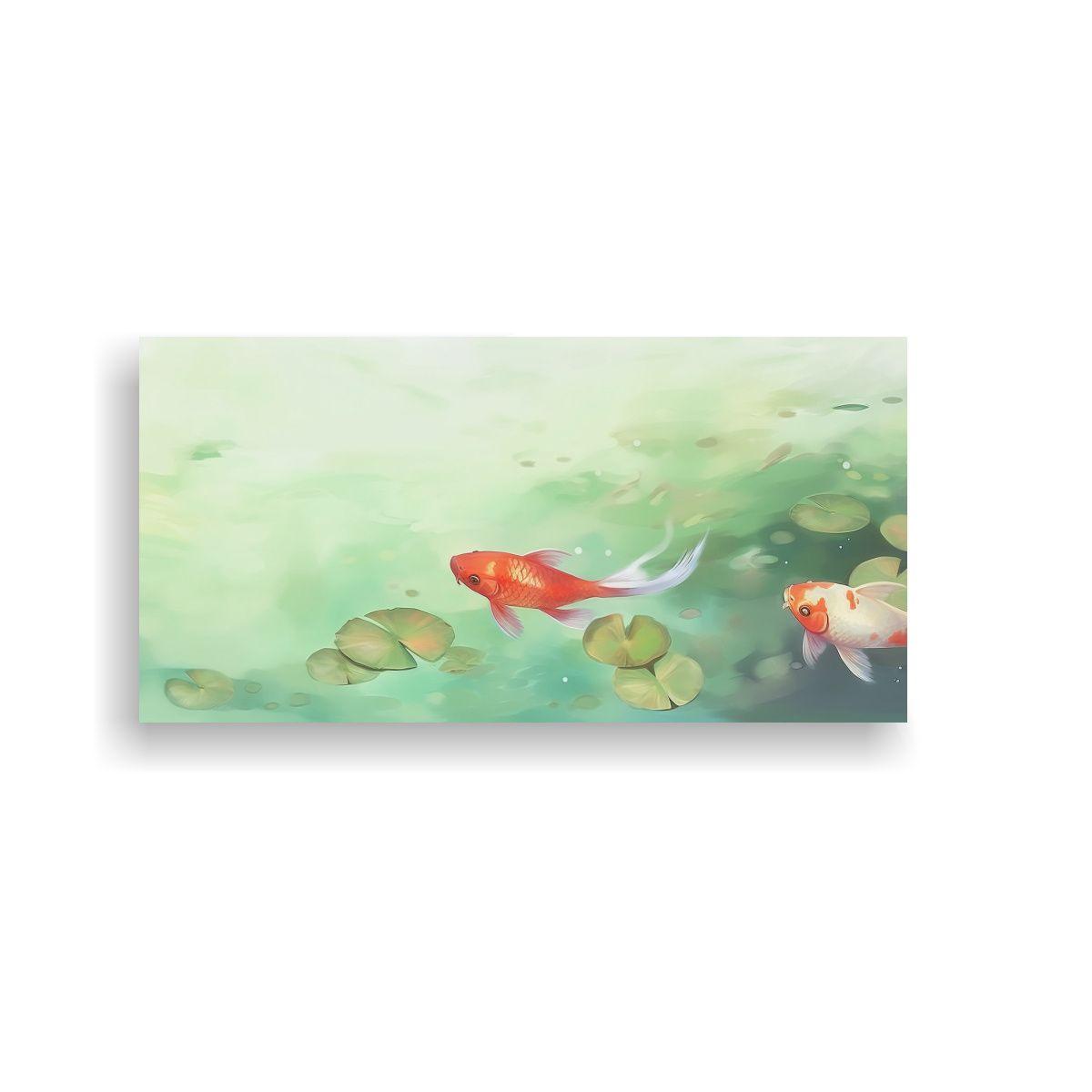 Pintura Decorativa: Dos Peces Flotan En Estanque 40x20cm-0