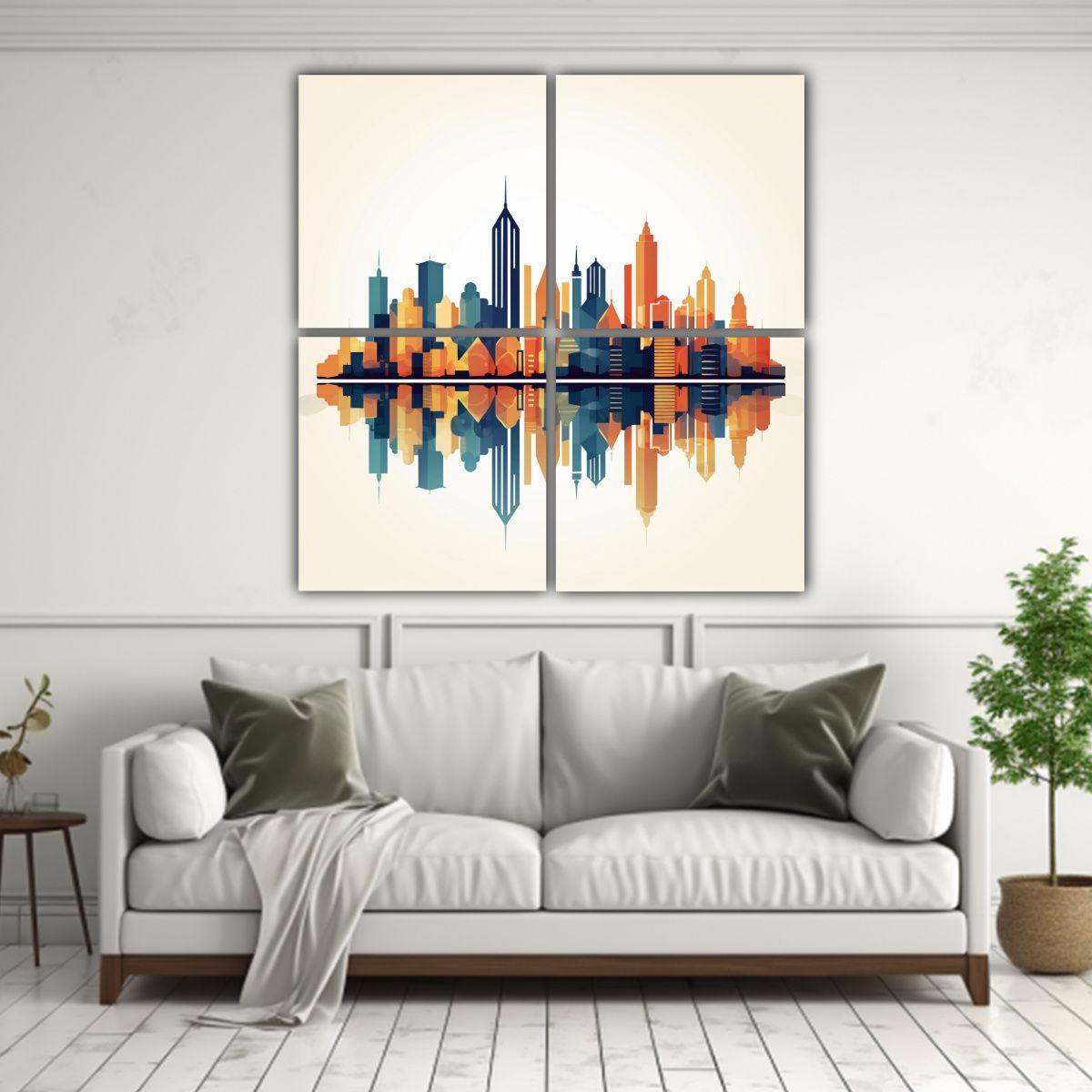Paisaje Urbano Simplificado En Lienzo 120x120 Cm-2