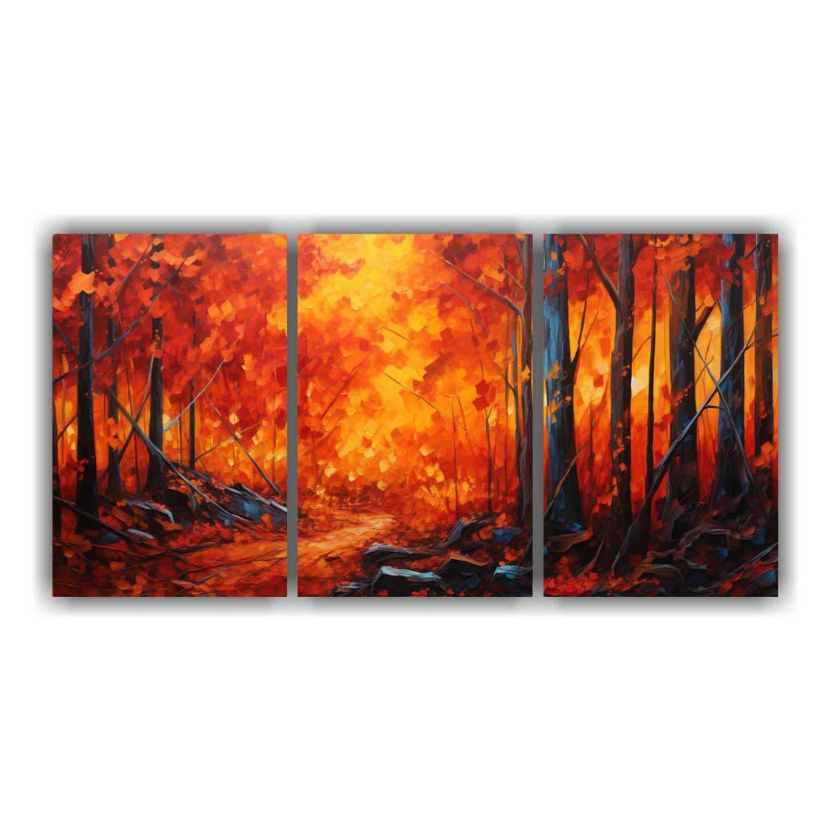 Reflejo Otoñal En Maples Densos: Tríptico 90x45 Cm-0