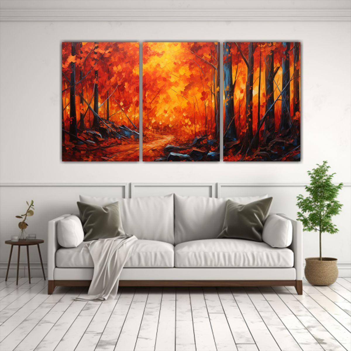 Reflejo Otoñal En Maples Densos: Tríptico 90x45 Cm-2