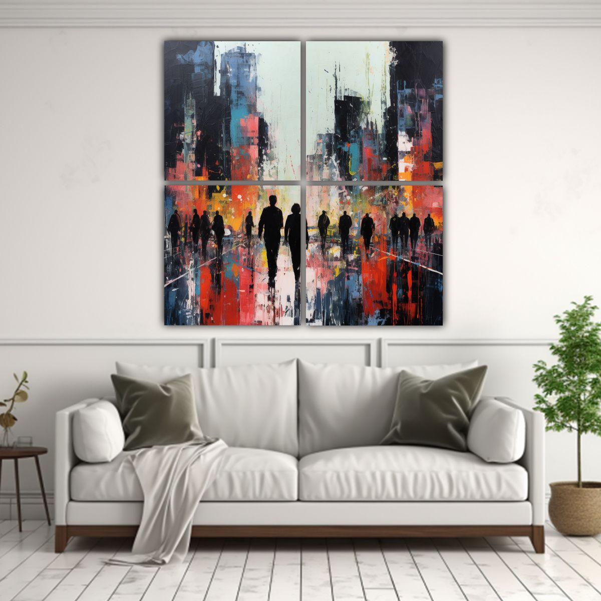 Cuadro Abstracto Luminosidad Ciudad Personas 140x140 Cm-2