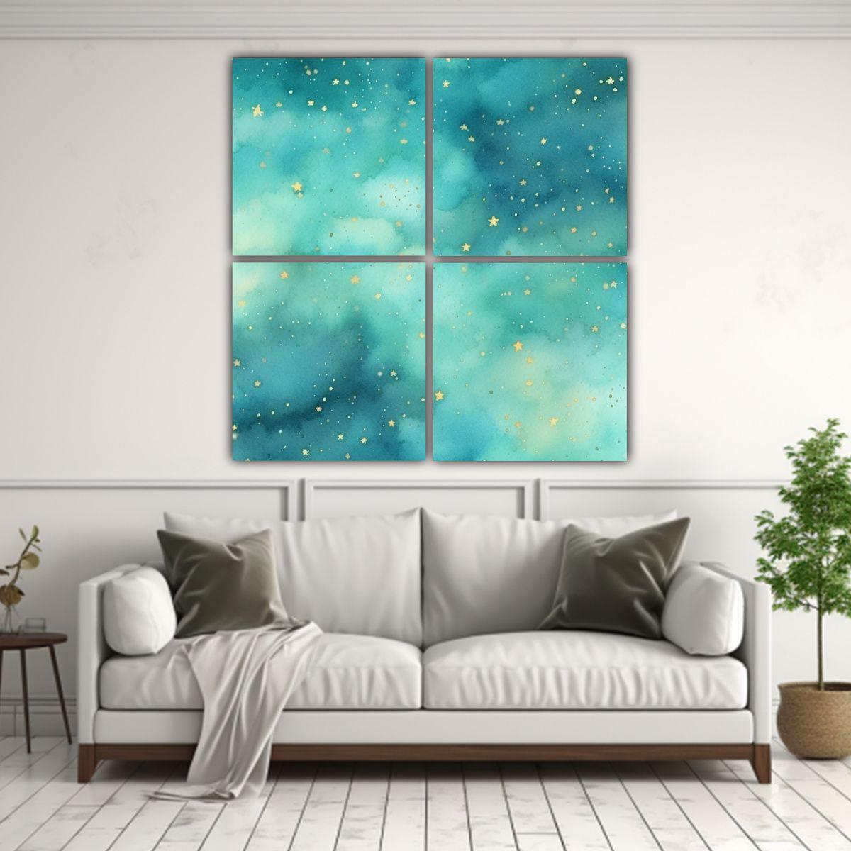 Cuadro Clásico Inspirador En Acuarela Turquesa 180x180 Cm-2