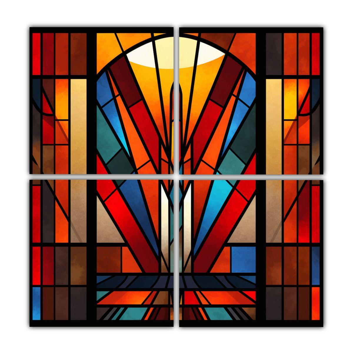 4 Cuadros Lienzos Estilo Galería Art Deco 80x80 Cm-0