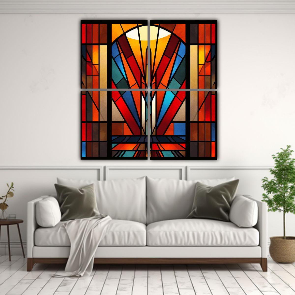 4 Cuadros Lienzos Estilo Galería Art Deco 80x80 Cm-2