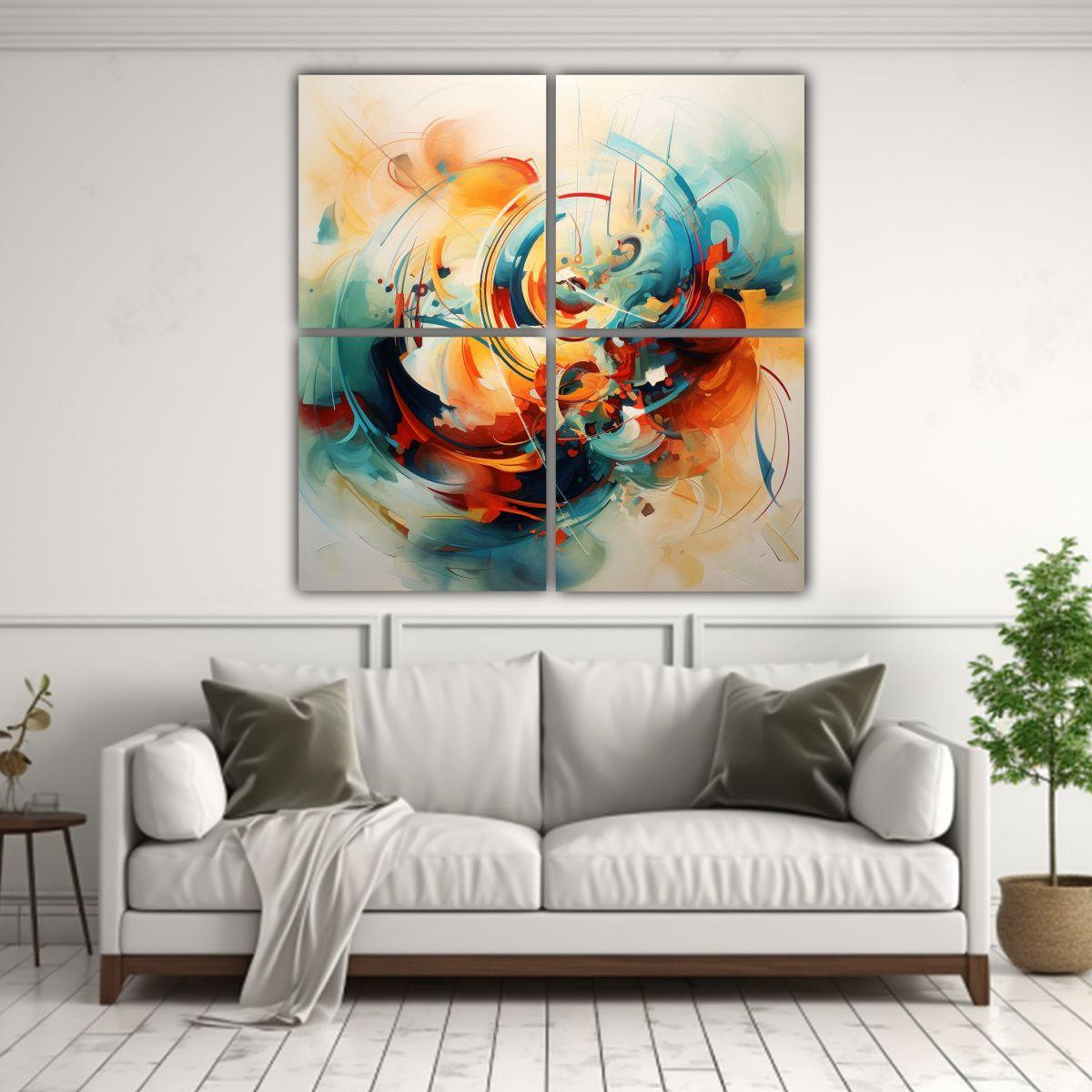 Cuadros Abstractos Armonía Colores En Fondo Beige 120x120 Cm-2