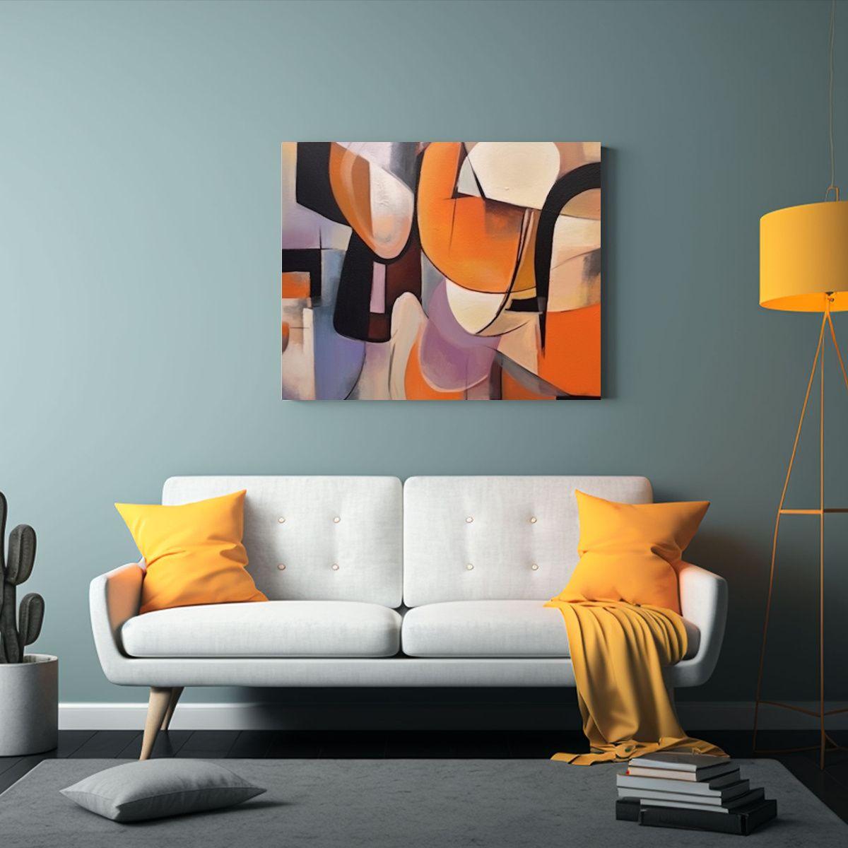 Pintura En Lienzo De Figura Geométrica En Estilo 45x30cm-2