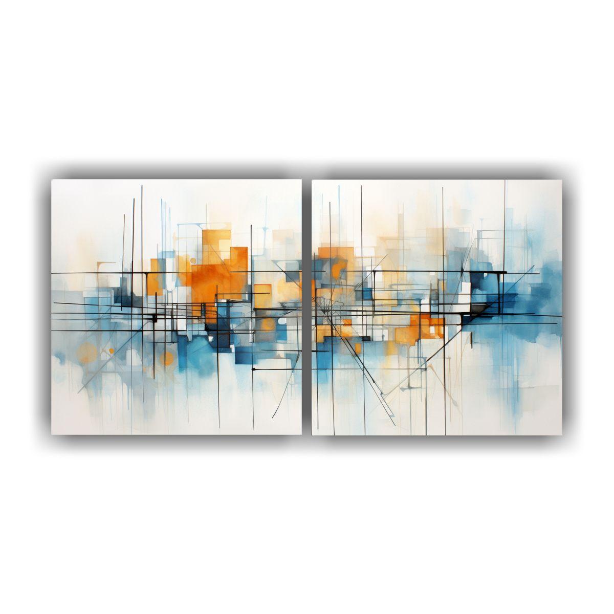 Pintura Abstracta De Escena Urbana En Lienzo, 80x40 Cm-0