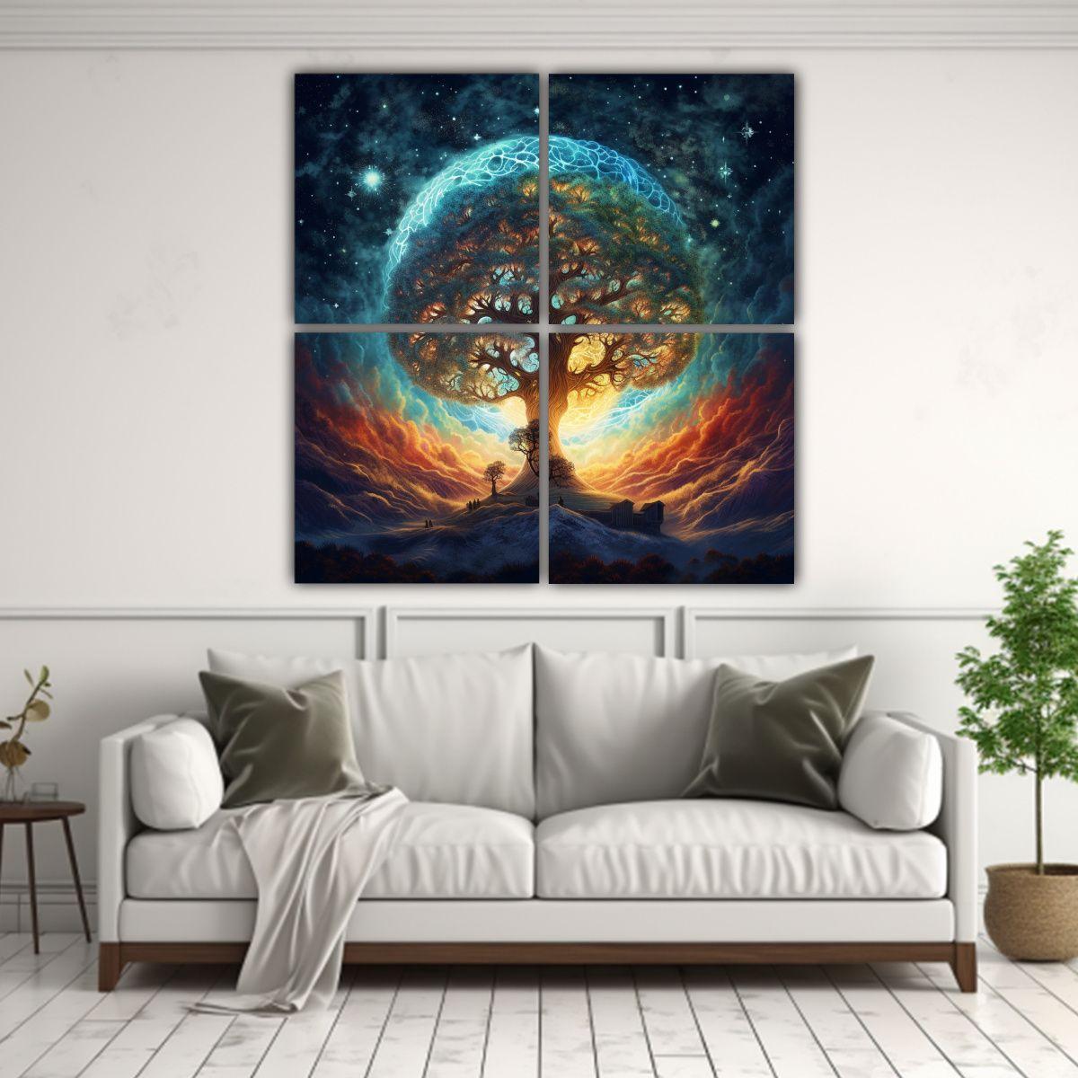 Cuadros Finas Lineas Estético Árbol De La Vida 80x80 Cm-2