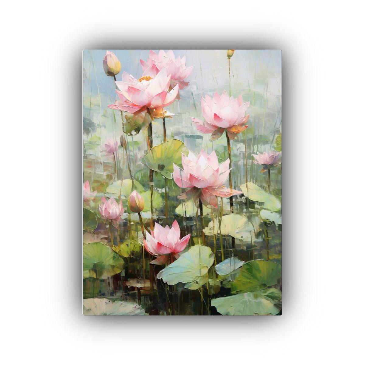 Pintura Mural De Loto En Fondo Blanco Limpio, Diseño Floral 80x120cm-0