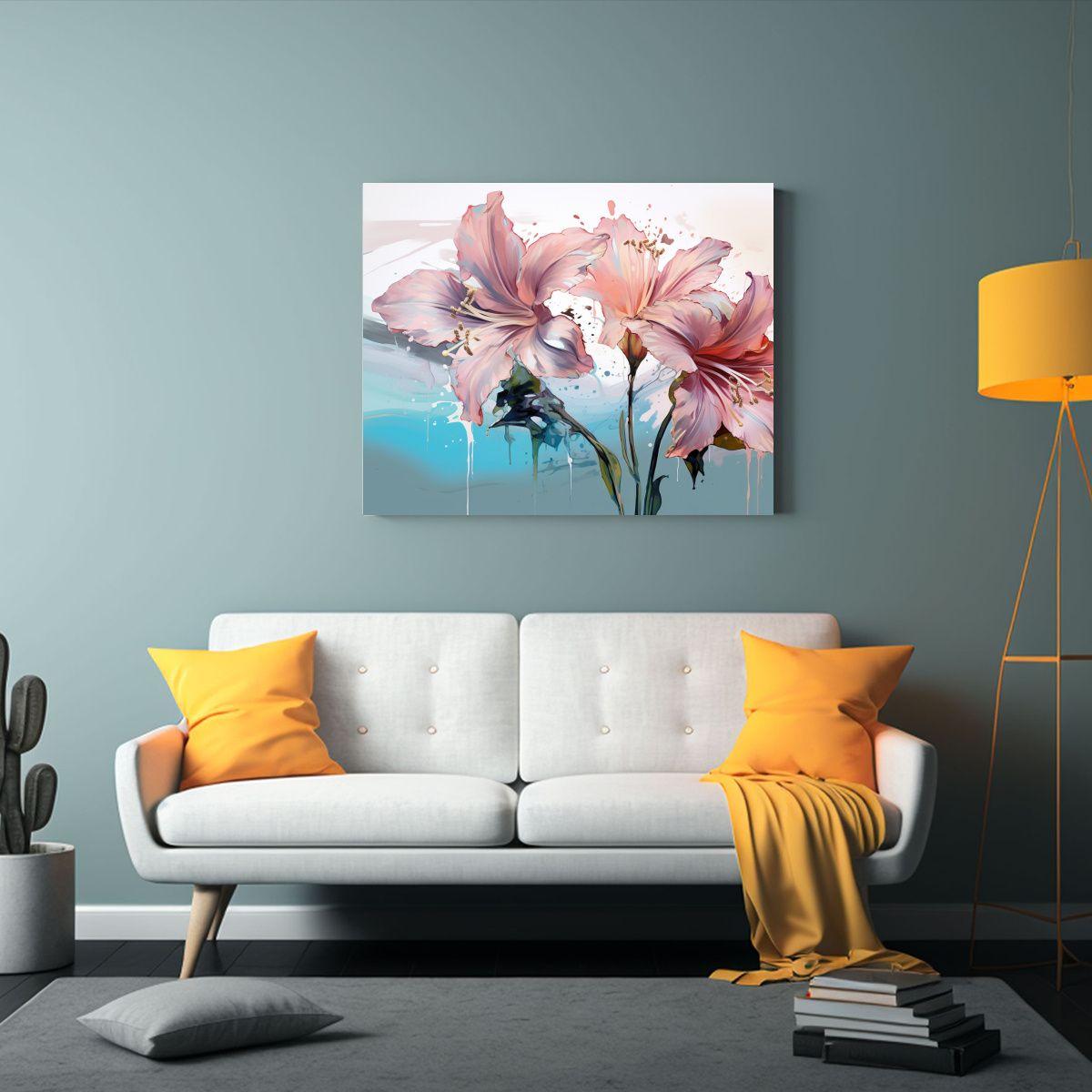 Pintura Floral De Amarilis En Tonos Suaves Y Atmósfera Neon 30x20cm-2