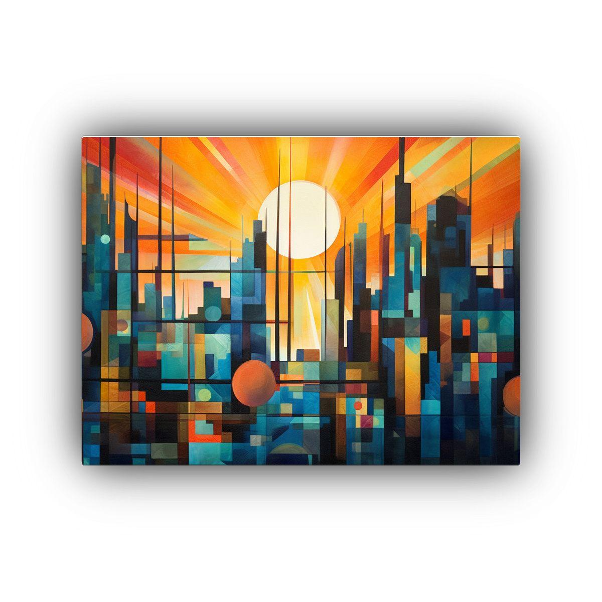 Cuadro Abstracto Vibrante De Ciudad Con Patrones 30x20cm-0