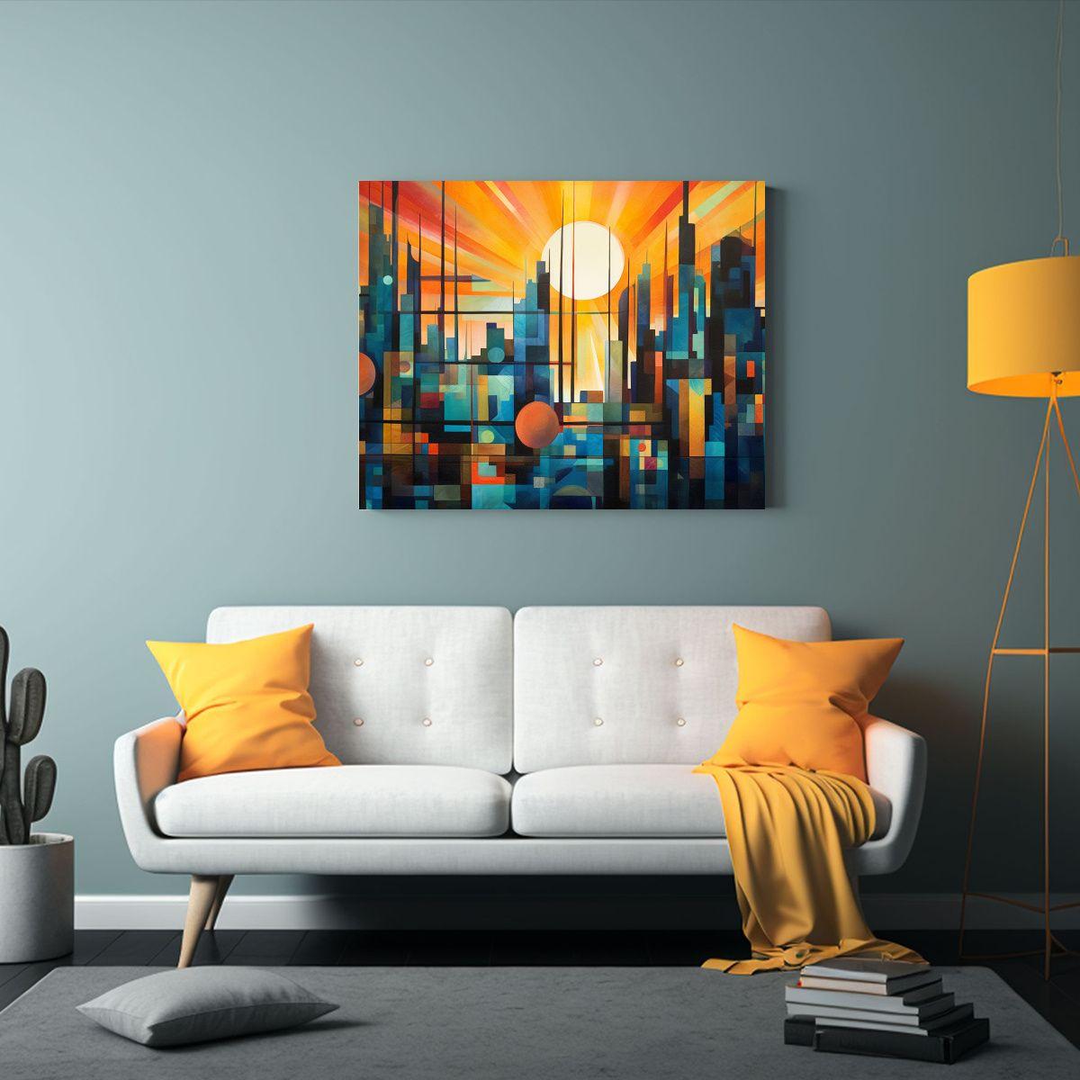Cuadro Abstracto Vibrante De Ciudad Con Patrones 30x20cm-2