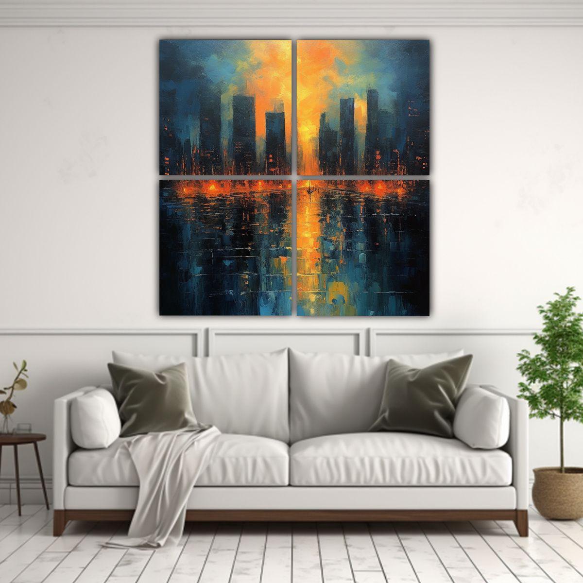 Pintura Abstracta Colores Vibrantes Ciudad 140x140 Cm-2