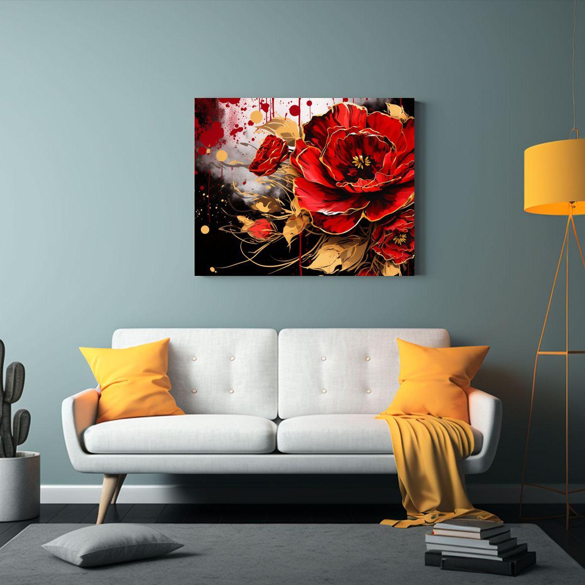 Cuadro Decorativo: Líneas Finas En Rojo Y Dorado, Estilo Ne 60x40cm-2