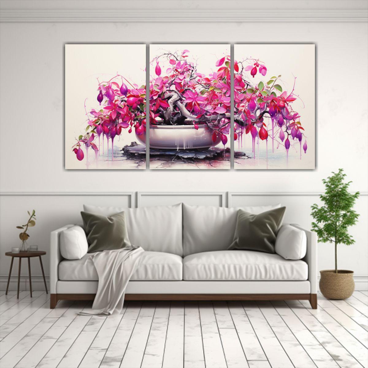 Exposición De Tres Lienzos Modernos En Acuarelas 150x75 Cm-2