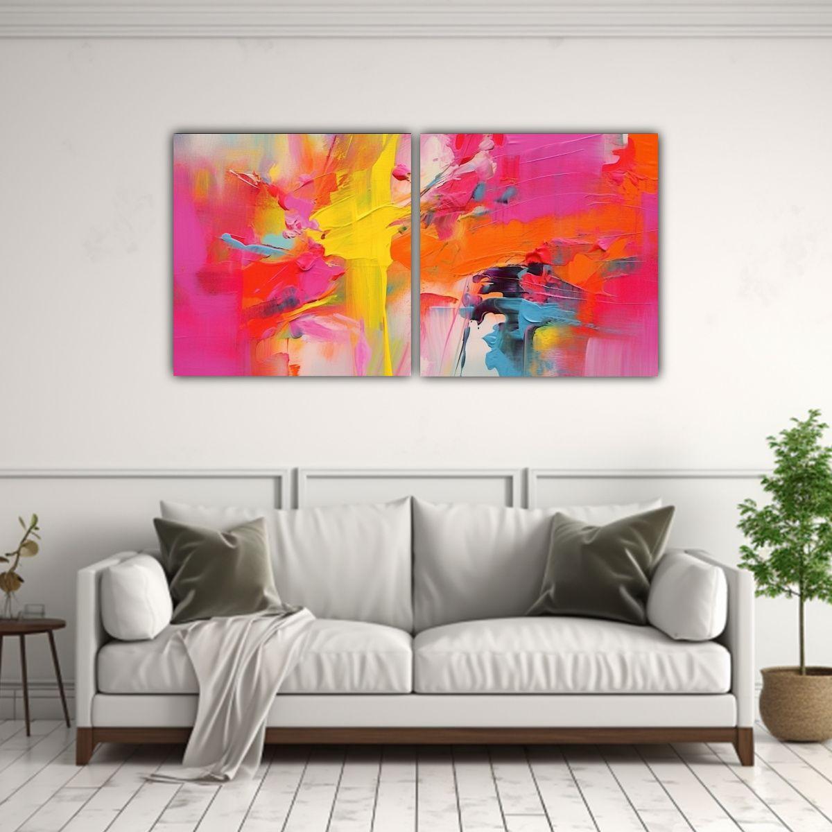 Díptico Cuadro Pintura Abstracta En Dimensiones 120x60 Cm-2