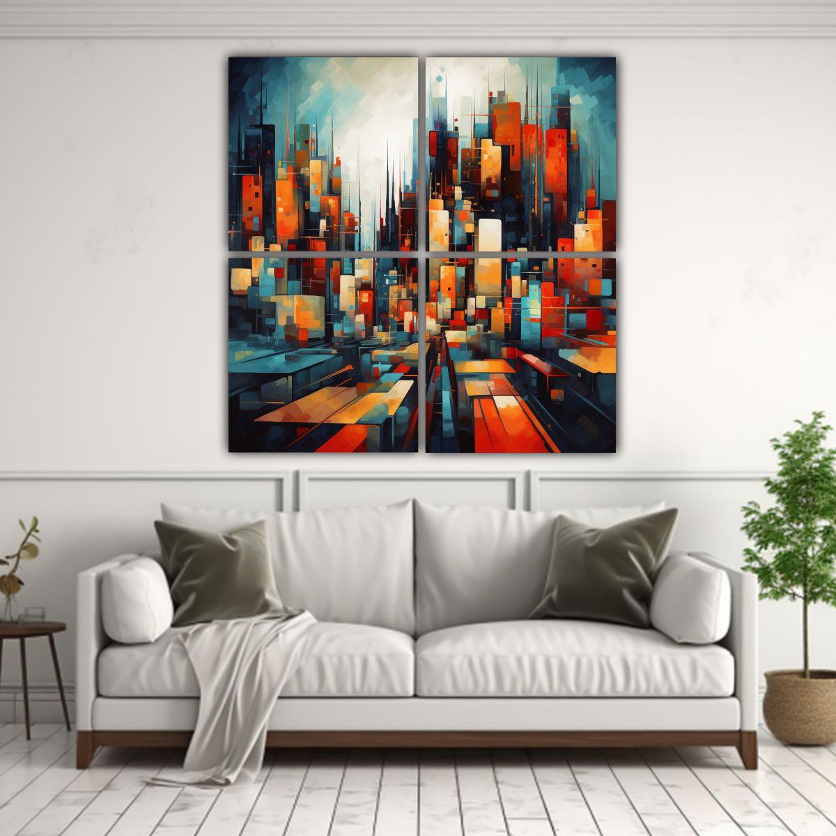 Cuatro Telas En Bastidor Patron Intenso Estilo 120x120 Cm-2
