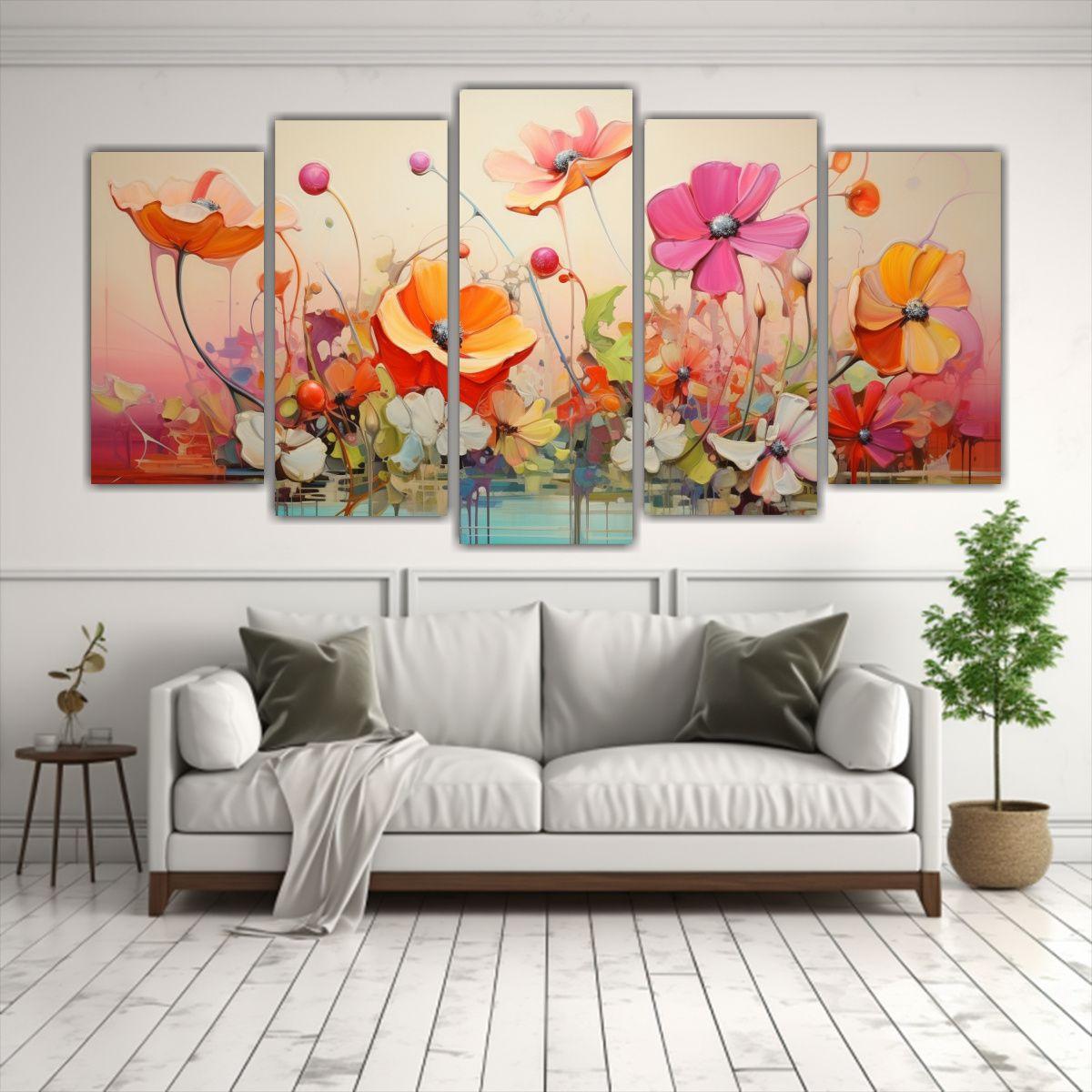 Cuadros Abstractos De Flores Modernos 150x75 Cm-2