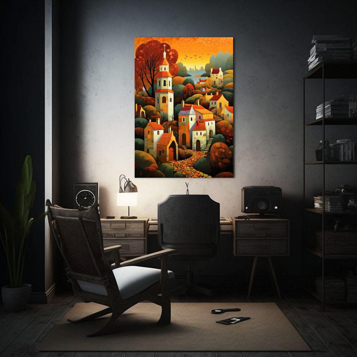 Cuadro Modernos Creatividad Aldea Antigua Castillo Iglesia G 20x30cm-2