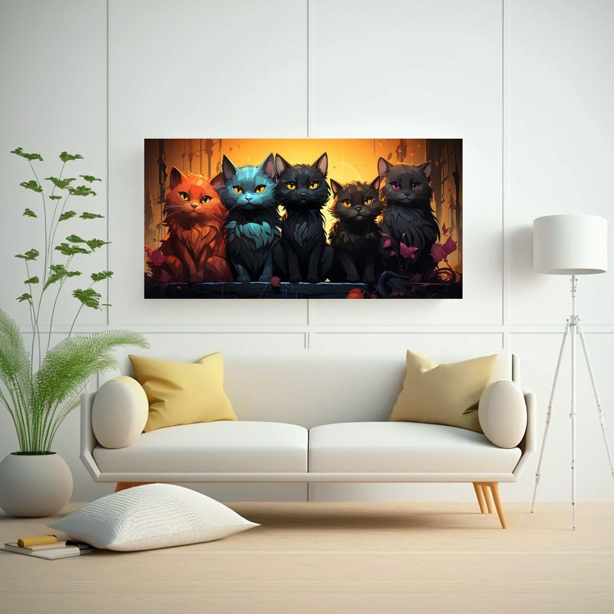 Cuadro Negro De Gatos En Grupo Sobre Una Pila 40x20cm-2