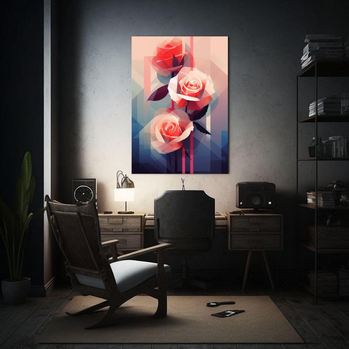 Cuadro De Arte De Pared De Rosas Estilizadas Con 30x40cm-2