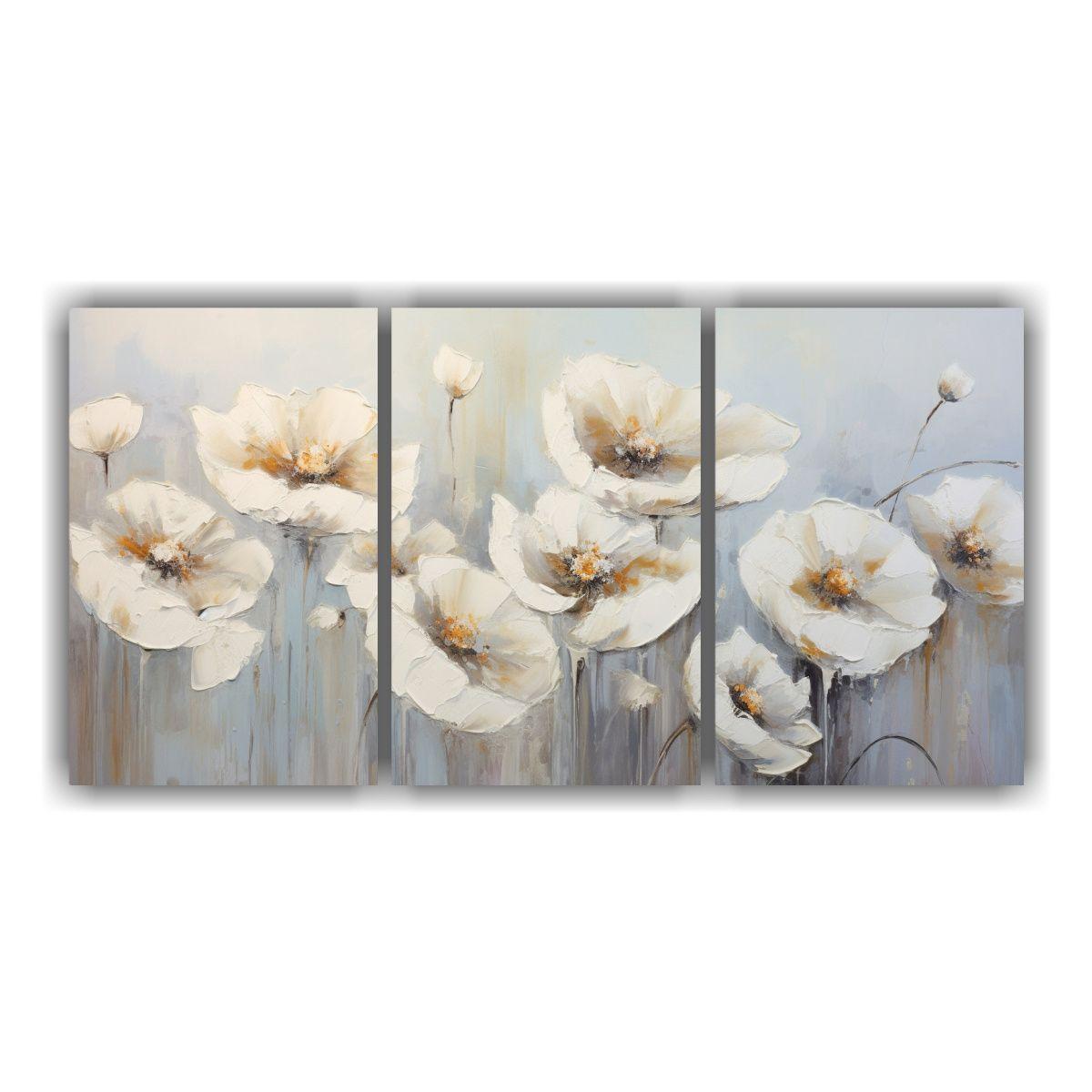 Cuadros Blancos De Amapolas POPPIES En Lienzo 150x75 Cm-0