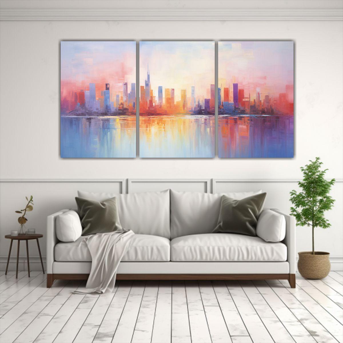 Pintura Decorativa De La Ciudad En Tonos Vibrantes 180x90 Cm-2