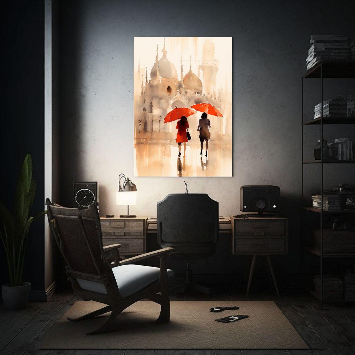 Cuadro Tema Urbano Con Dos Jóvenes Bajo Paraguas 40x60cm-2