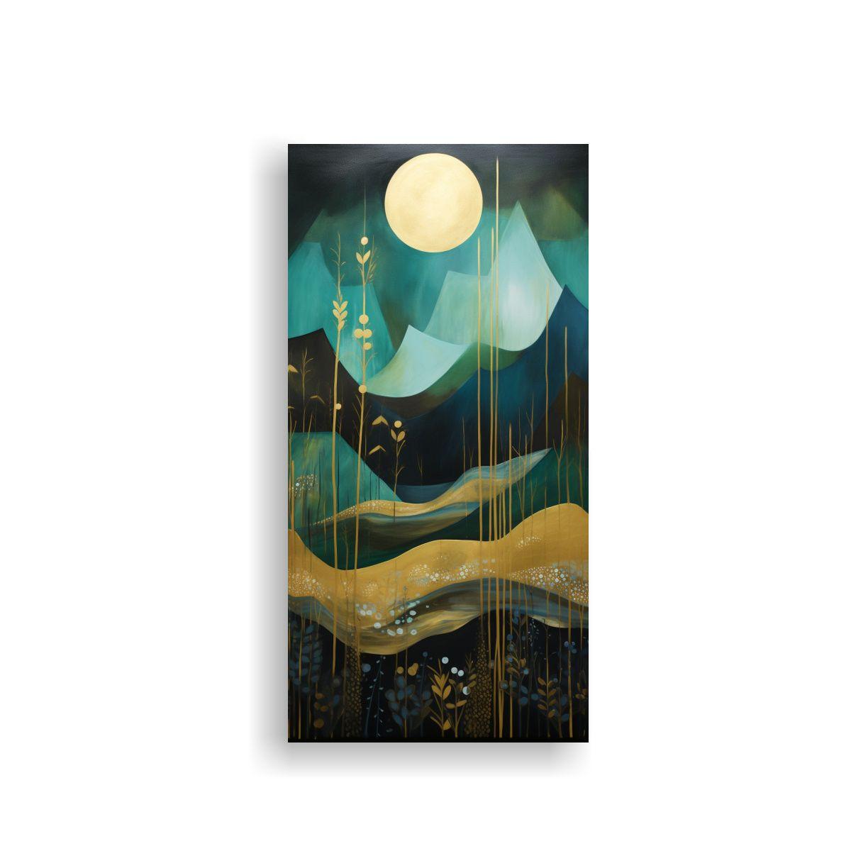 Cuadro Nocturno Abstracto De Montañas Y árboles 50x100cm-0