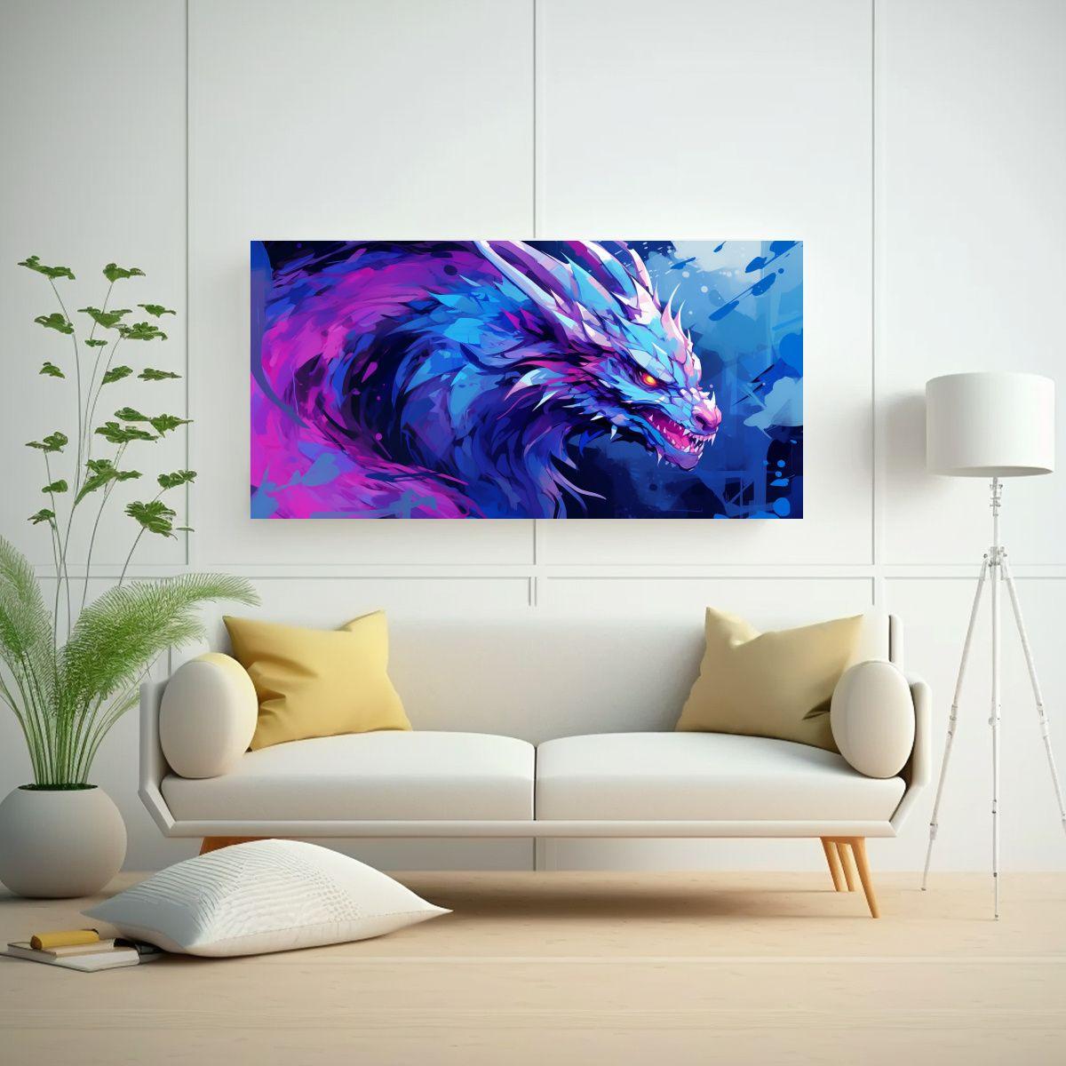 Cuadro Decorativo Dragón En Morado Y Azul, Neonoi 40x20cm-2