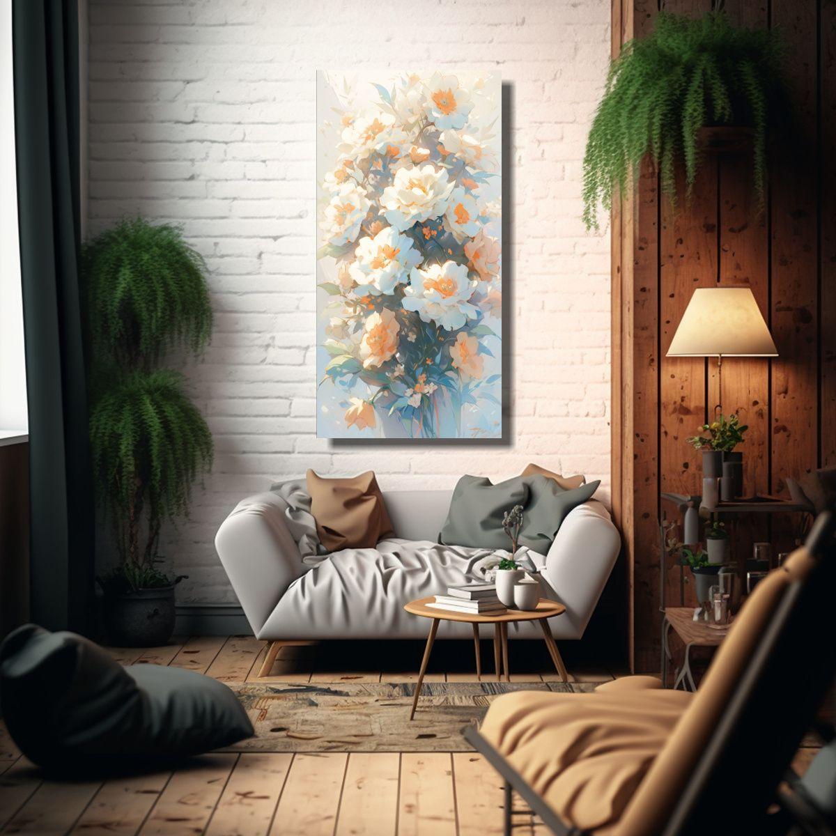 Cuadro Lienzo Movimiento A Flores Pastel En Estilo 50x100cm-2