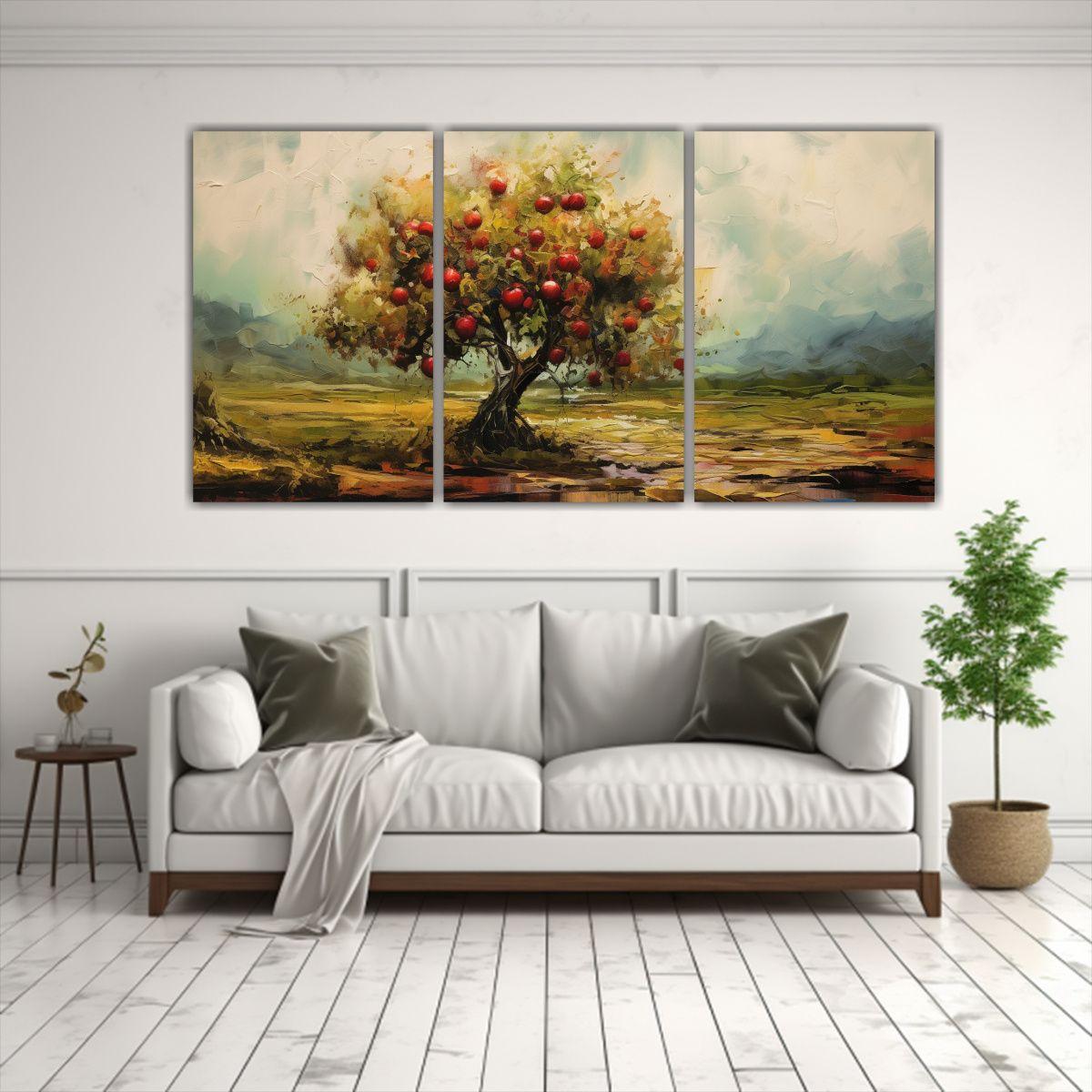 Set De 3 Cuadros Hermoso Simetría Árboles 150x75 Cm-2