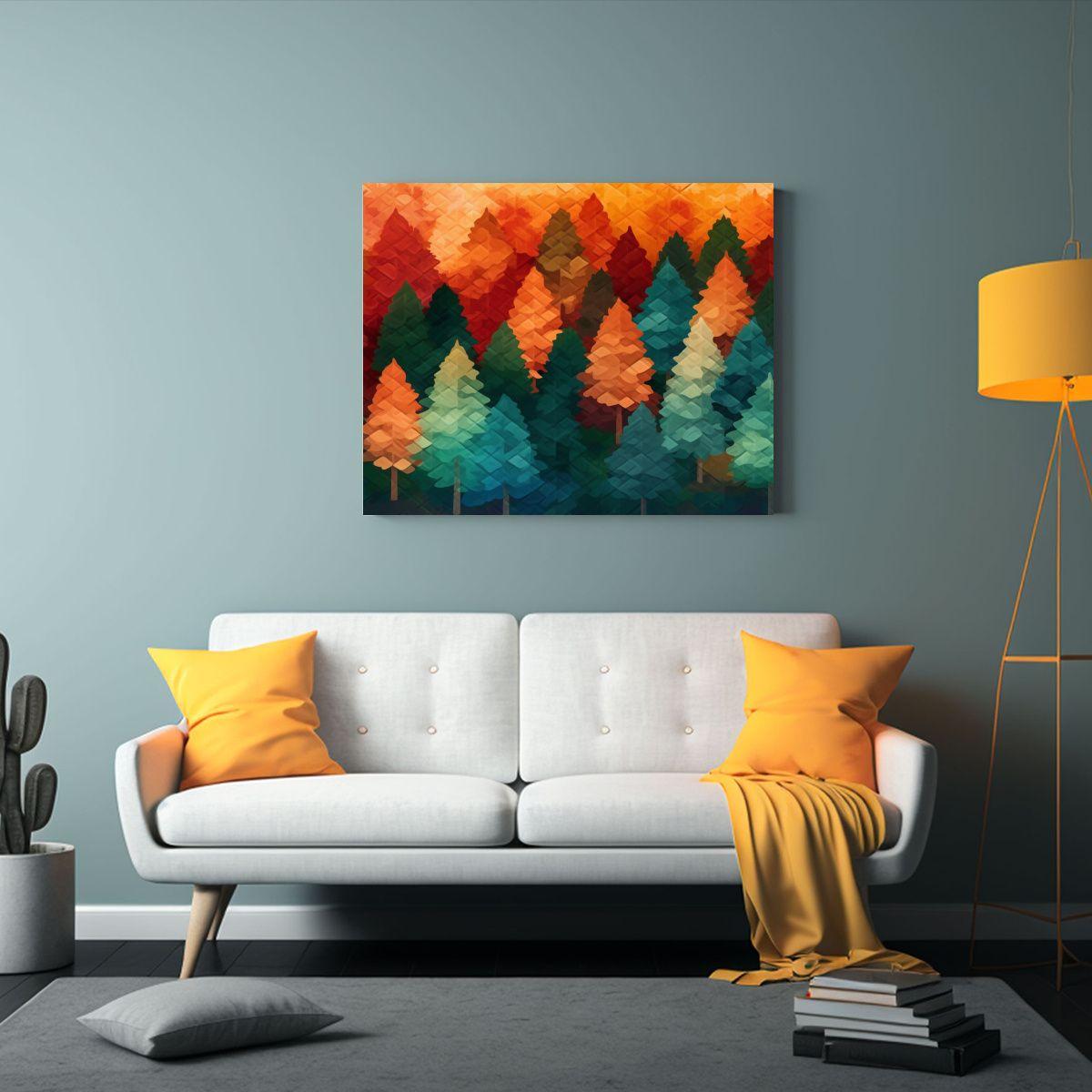 Cuadro Otoñal Relieve: Bosque De árboles En La Estación. 120x80cm-2