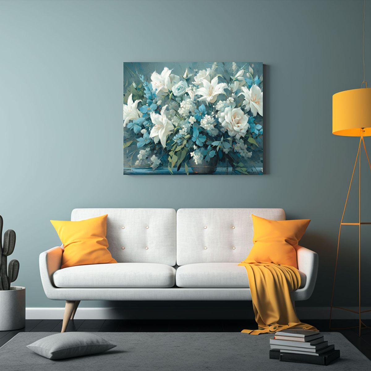 Cuadro Hermoso De Flores Turquesa En Lienzo Al Estilo Adorab 50x40cm-2