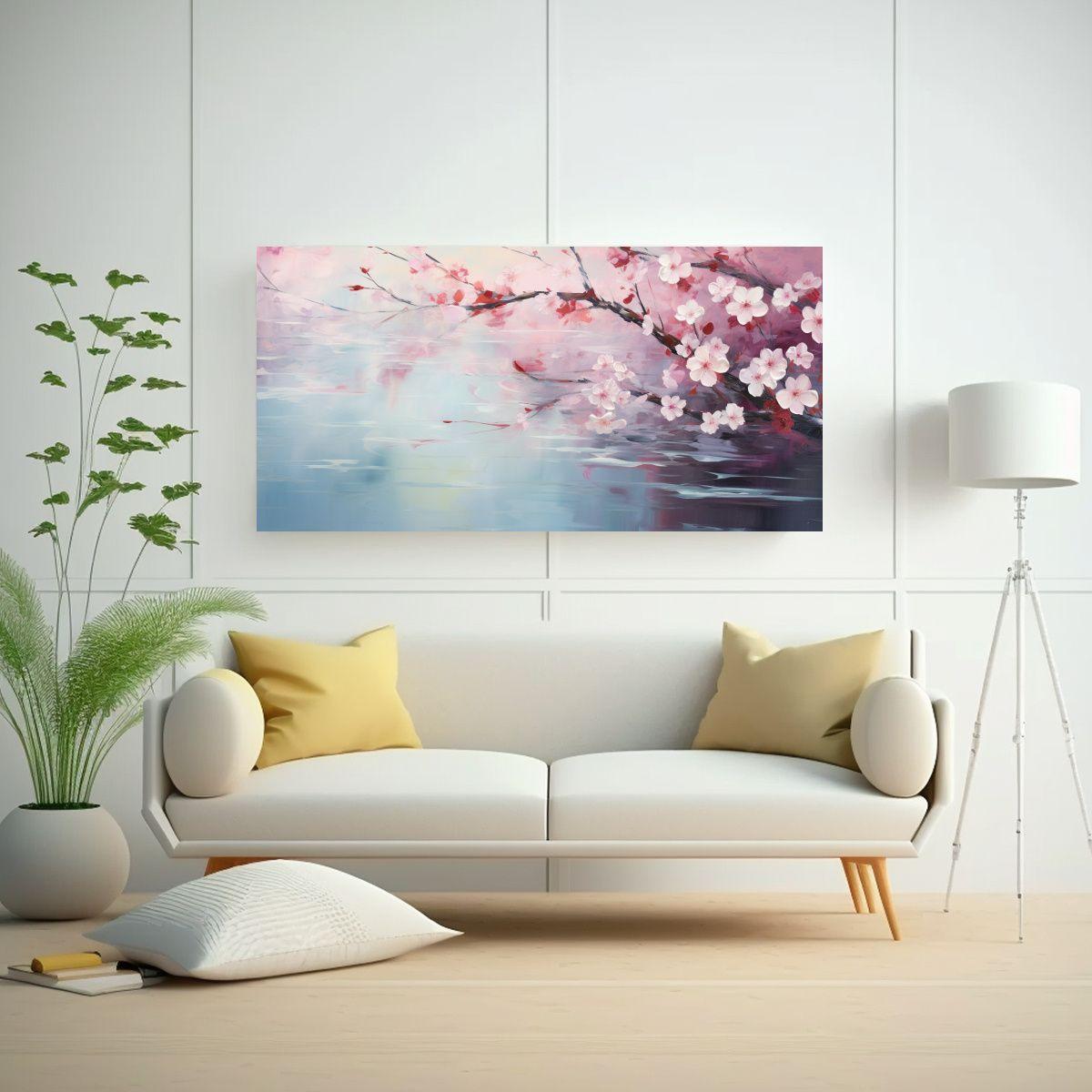 Cuadro Lienzo Tonalidades Cálidas Flores Cerezos 140x70cm-2