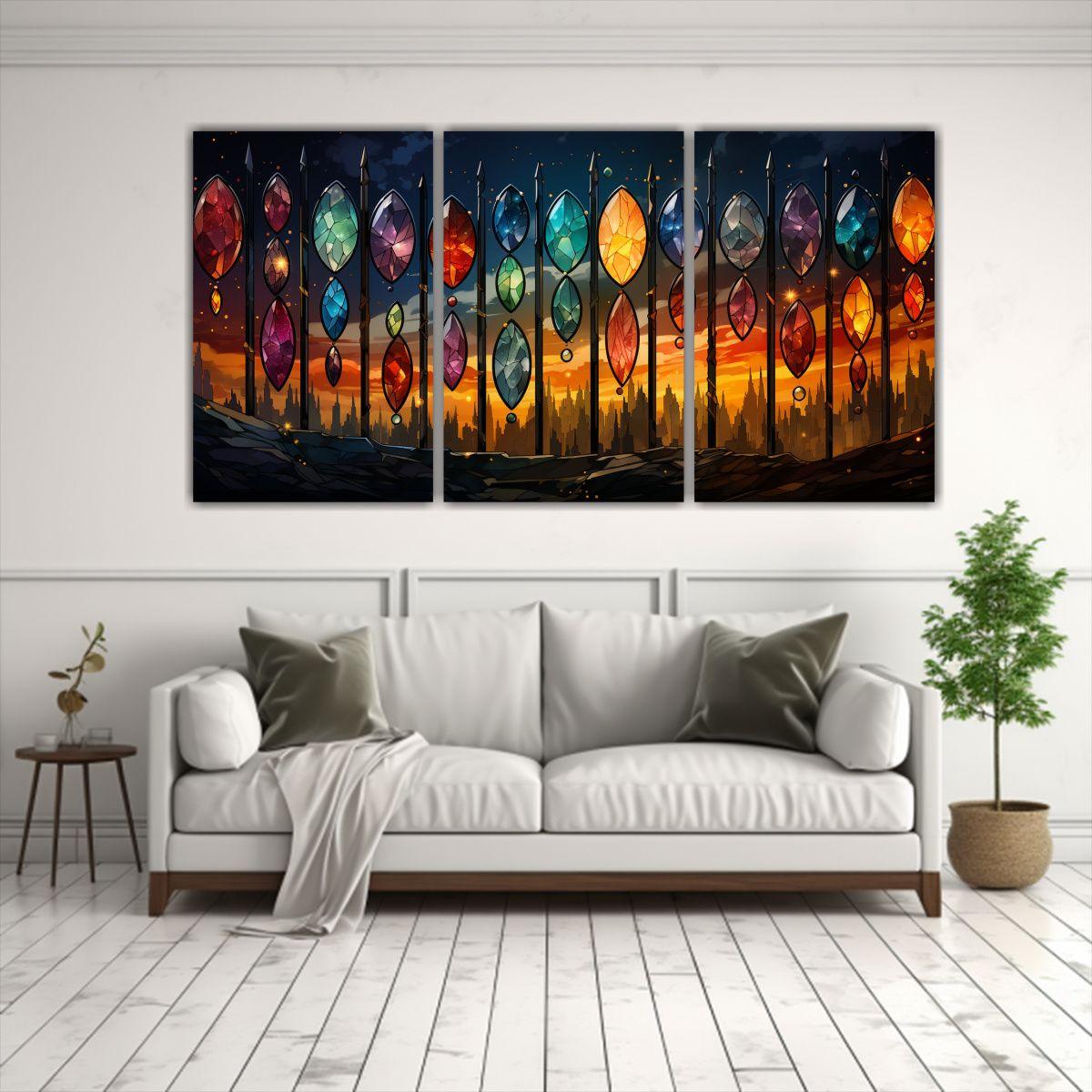 Set 3 Lienzos Abstracto De Piedra Colores Vivos 240x120 Cm-2