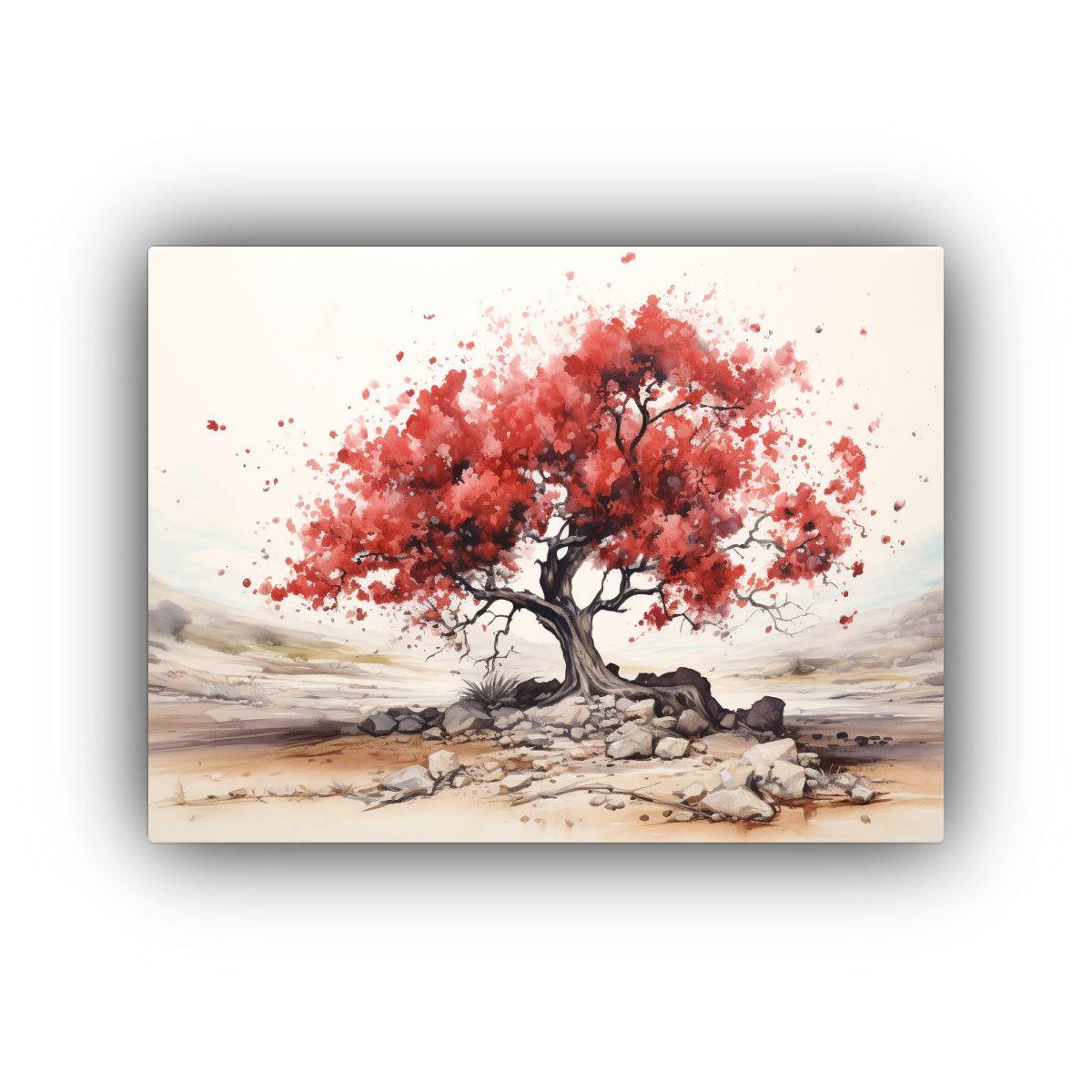 Pintura Abstracta De árbol De Higo En Colores Rojo Y Negro 65x50cm-0