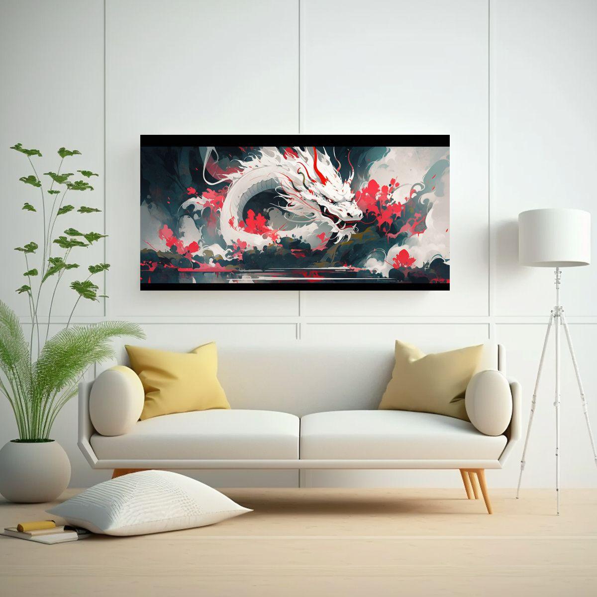 Pinturas Decorativas De Dragón Blanco En Atmósfe 140x70cm-2