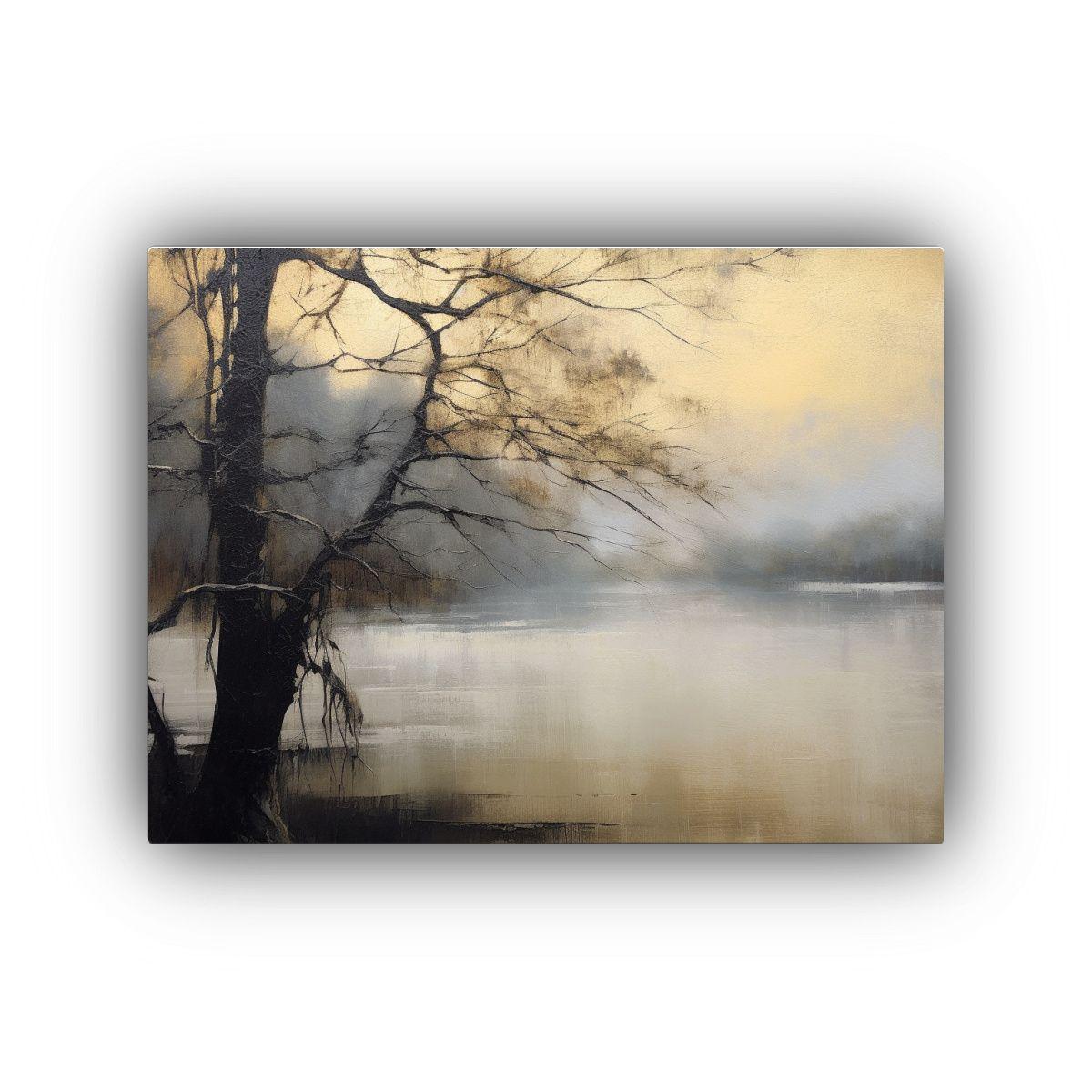 Cuadro Minimalista Abstracto Con árboles Y Río 45x30cm-0