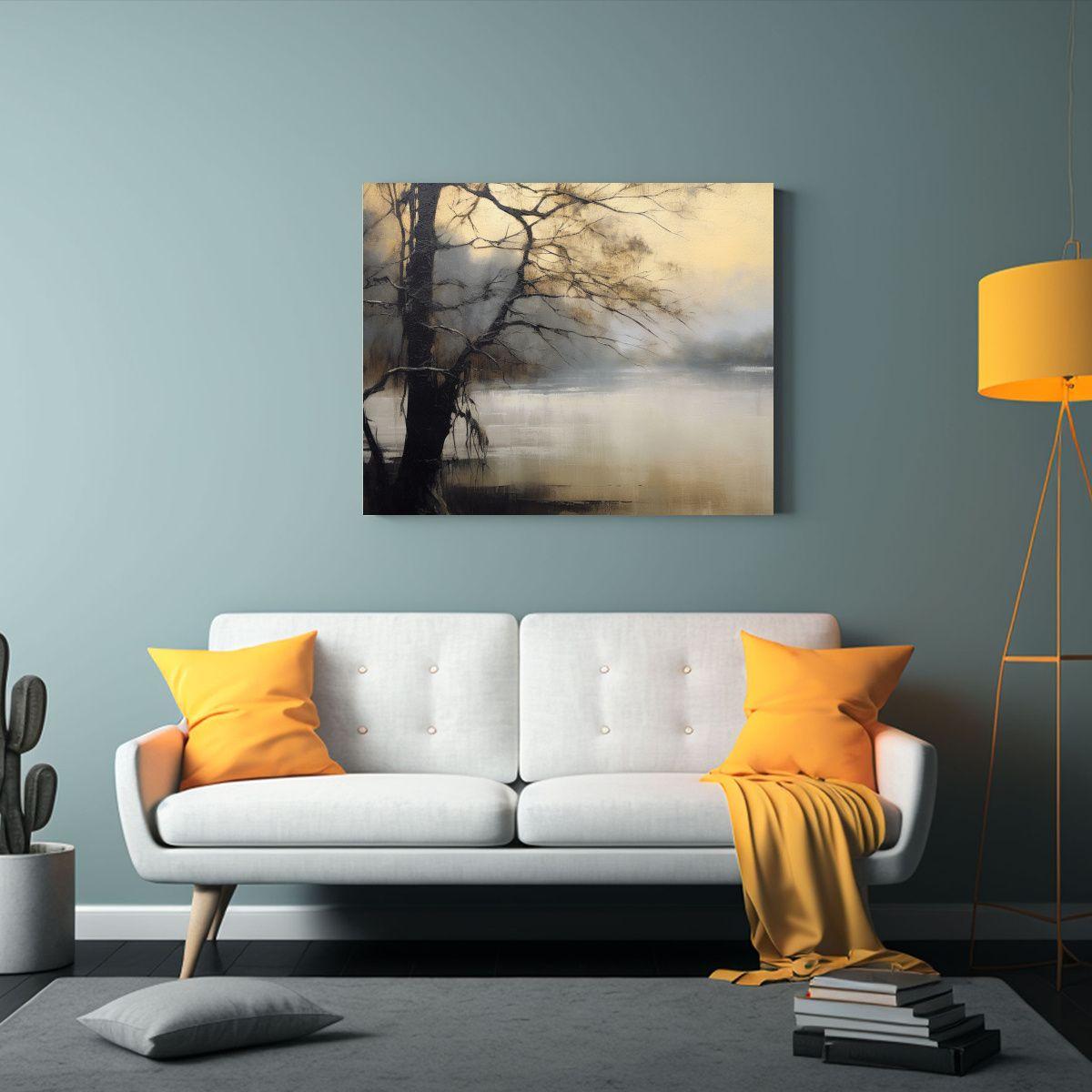 Cuadro Minimalista Abstracto Con árboles Y Río 45x30cm-2